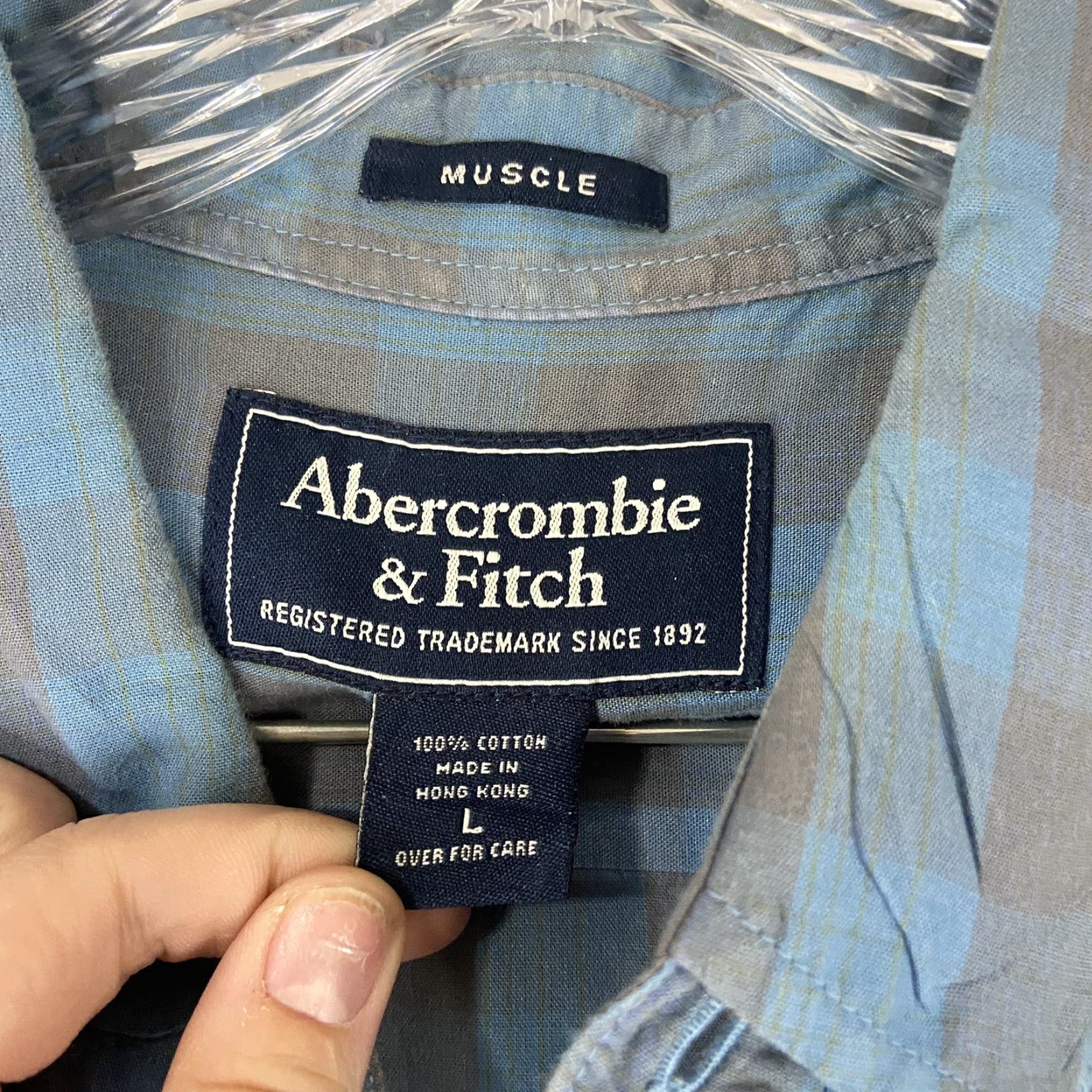 Abercrombie & Fitch ABERCROMBIE & FITCH Men’s L Blue Plaid Short Sleeve Button Up Shirt - Multicolor Size US 33 - 7 Thumbnail