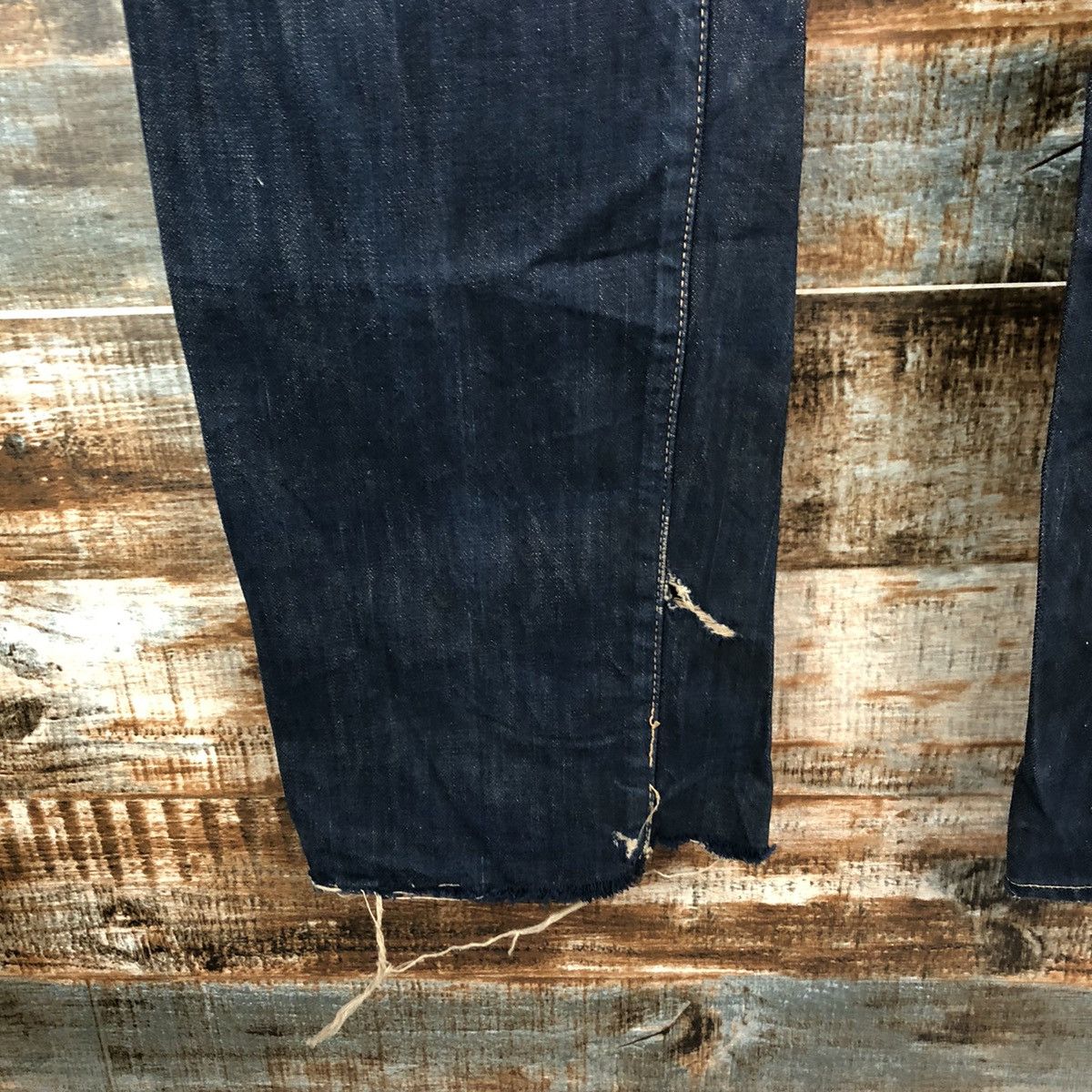 Okura Okura Blue Distressed ripped selvedge Denim Pants #A1444 Size US 35 - 13 Thumbnail