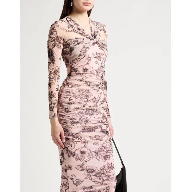 Pinko Pinko Pink Floral Mesh Bodycon Midi Dress Women M - G017 Size M / US 6-8 / IT 42-44 - 1 Thumbnail