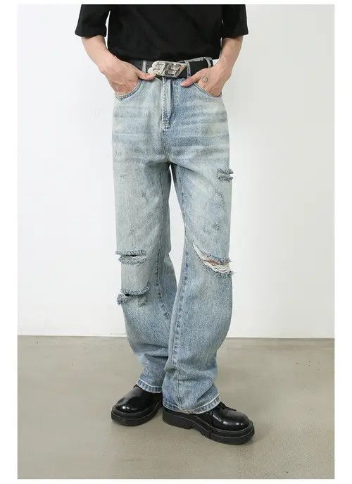 VIBE Men's American loose retro washed trendy ripped jeans Size US 32 / EU 48 - 4 Thumbnail