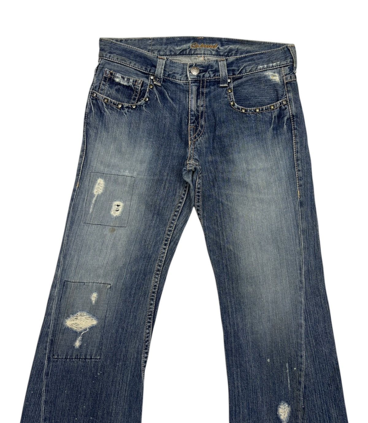 Hysteric Glamour × Japanese Brand Vintage ON BOARD Flared Baggy Distressed Denim Jeans Size US 35 - 5 Thumbnail