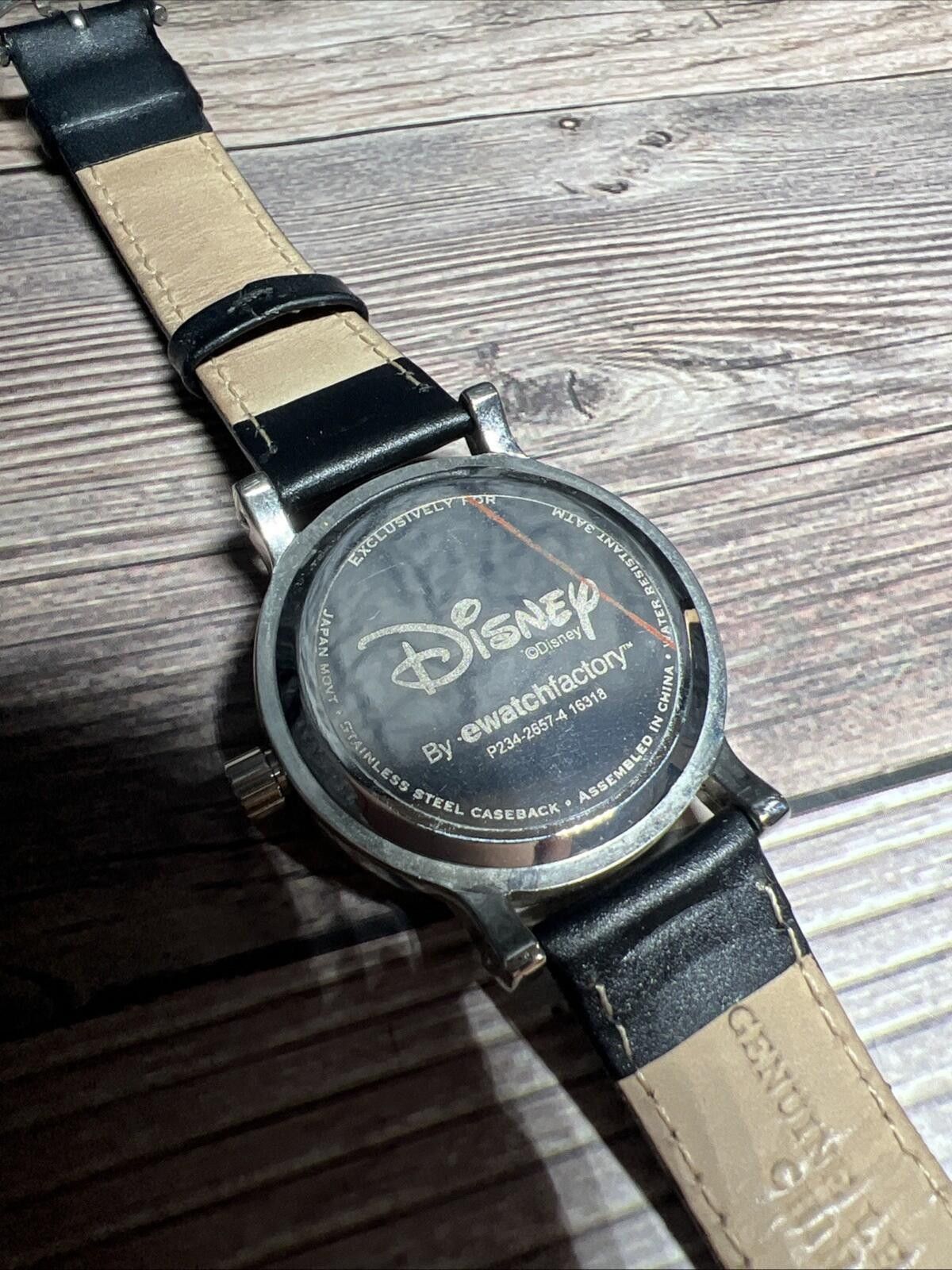 Disney Mickey Mouse Moving Dial Arms Genuine Black Leather Watch Size ONE SIZE - 4 Thumbnail