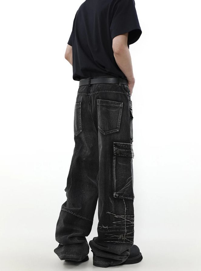 Japanese Brand × Jean Loose Wide Leg Denim Pants Men Black Baggy Size US 33 - 5 Thumbnail