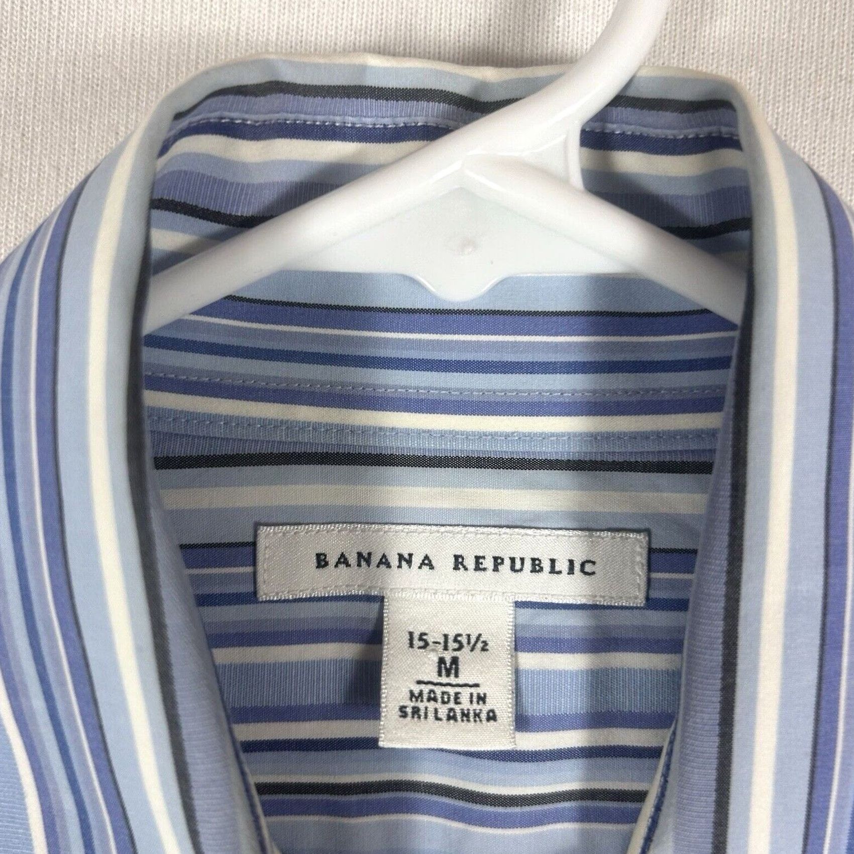 Banana Republic Banana Republic Dress Shirt Men's Medium 15-15.5 Blue Striped Long Sleeve Button Size 40R - 3 Thumbnail