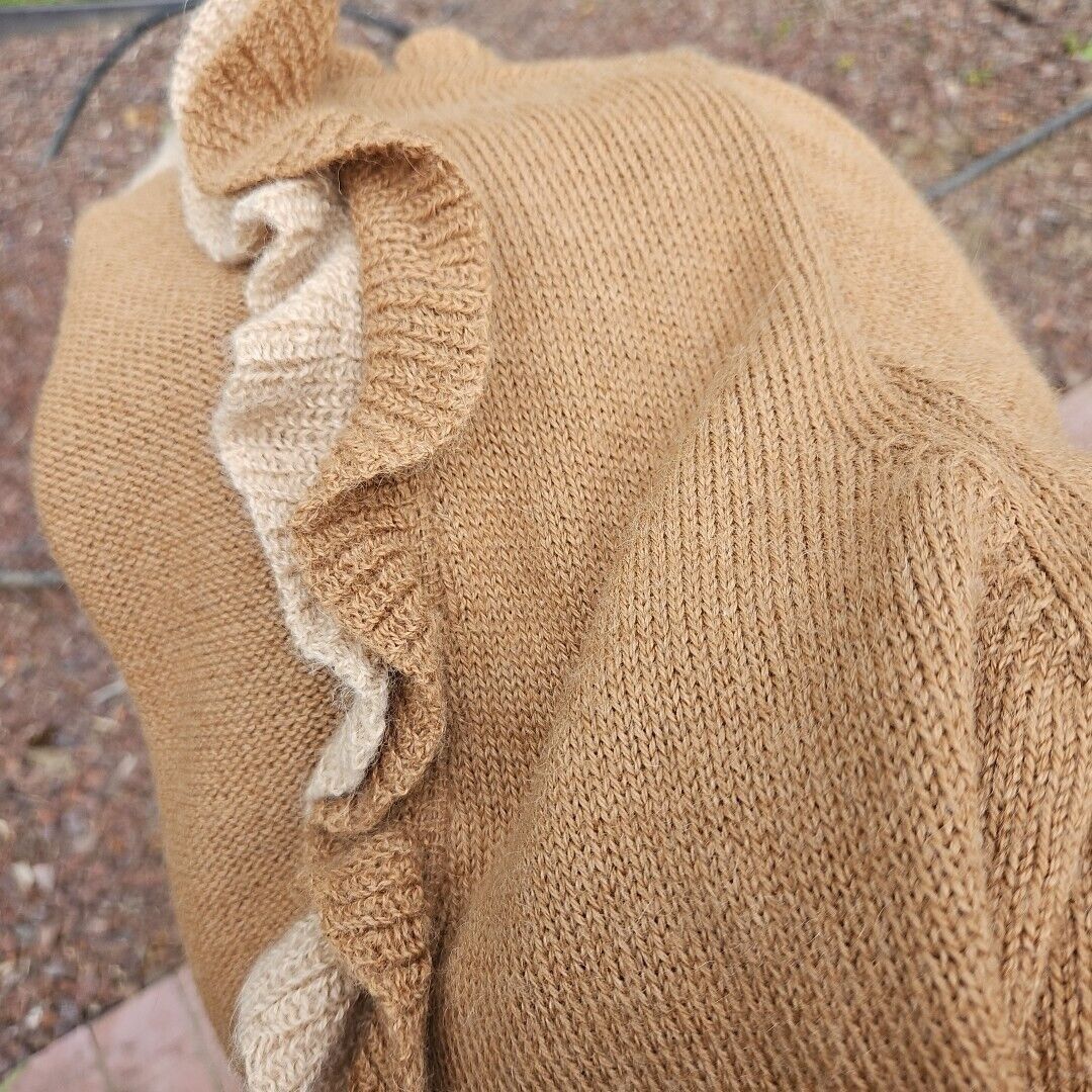 Handmade Baby Alpaca Sweater Womens L Beige Brown Ruffled Long Sleeve Size L / US 10 / IT 46 - 10 Thumbnail