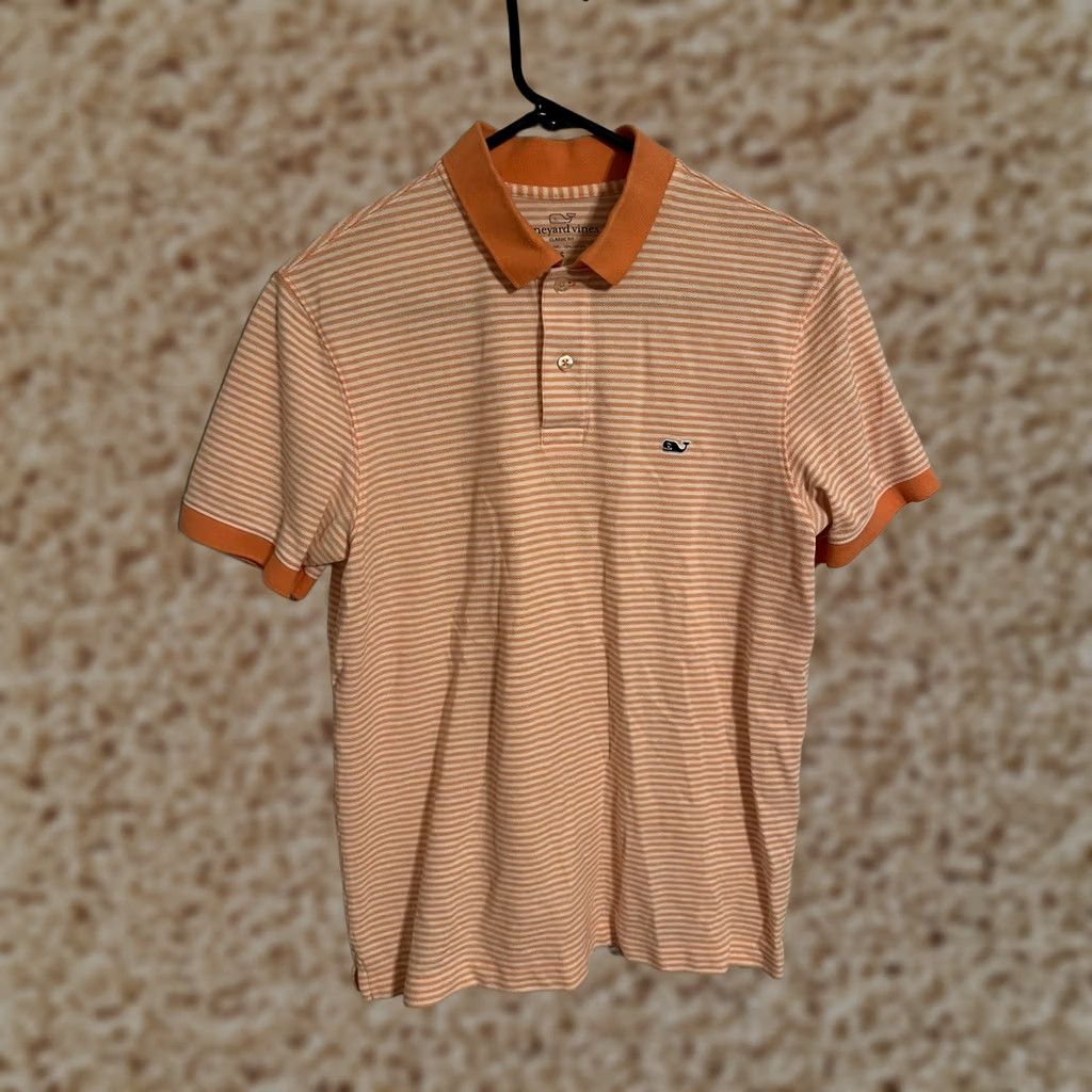 Vineyard Vines VINTAGE Vineyard Vines Classic Fit Pastel Orange Peach Striped S/S Polo Shirt - Men's S Size US S / EU 44-46 / 1 - 1 Thumbnail