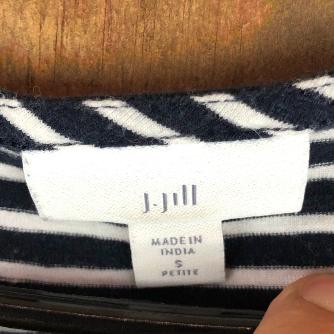 J. Jill J. Jill Blouse Striped Navy White 3/4 Sleeve Petite S Stretch Crew Neck Flared Sleeve Shirt Women Urban Casual Workwear Size S / US 4 / IT 40 - 6 Thumbnail
