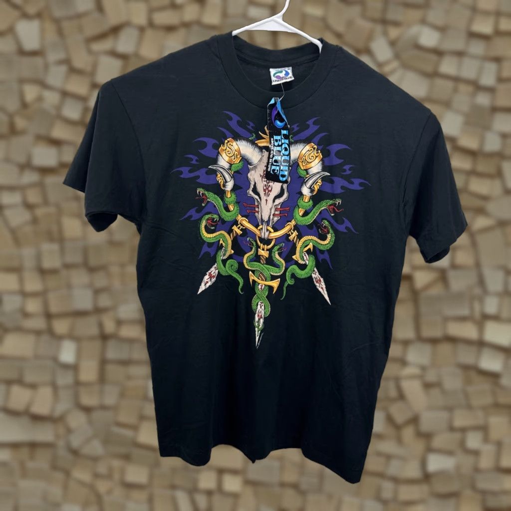 Liquid Blue VINTAGE Liquid Blue T Shirt Black 90s Graphic Print Cow Skull Snake Sword XL Mens Size US XL / EU 56 / 4 - 1 Thumbnail