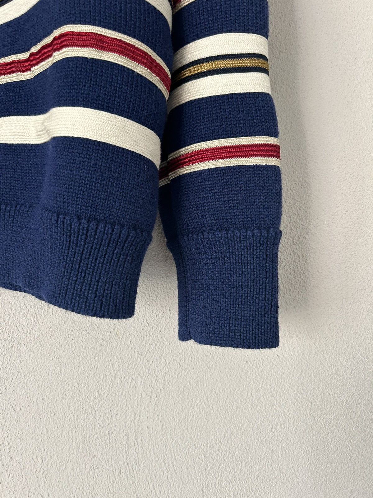 Gucci Navy Stripe Embroidered Wool Sweater Size US L / EU 52-54 / 3 - 7 Thumbnail