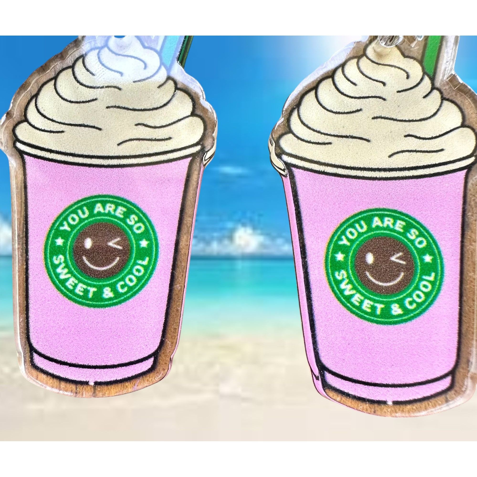 Handmade Cappuccino Coffee Earrings Pink Pup Cup Boat Drinks Cruise Size ONE SIZE - 4 Thumbnail
