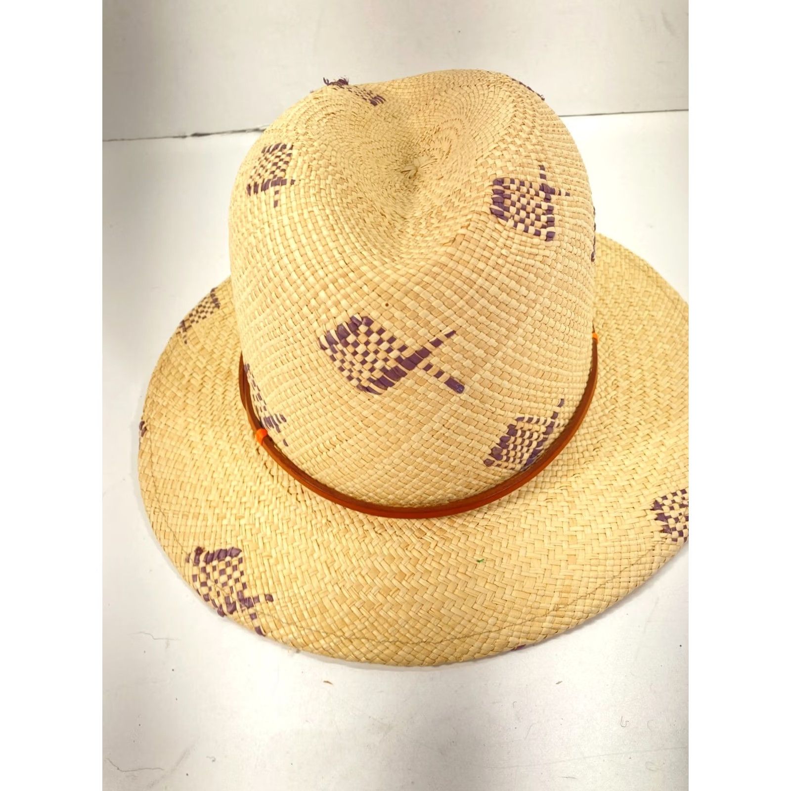 Brooks Brothers VINTAGE Brooks Brothers Panama Fedora Straw Hat Mens S/M Beige Fish Print Western Cowboy Size ONE SIZE - 4 Thumbnail