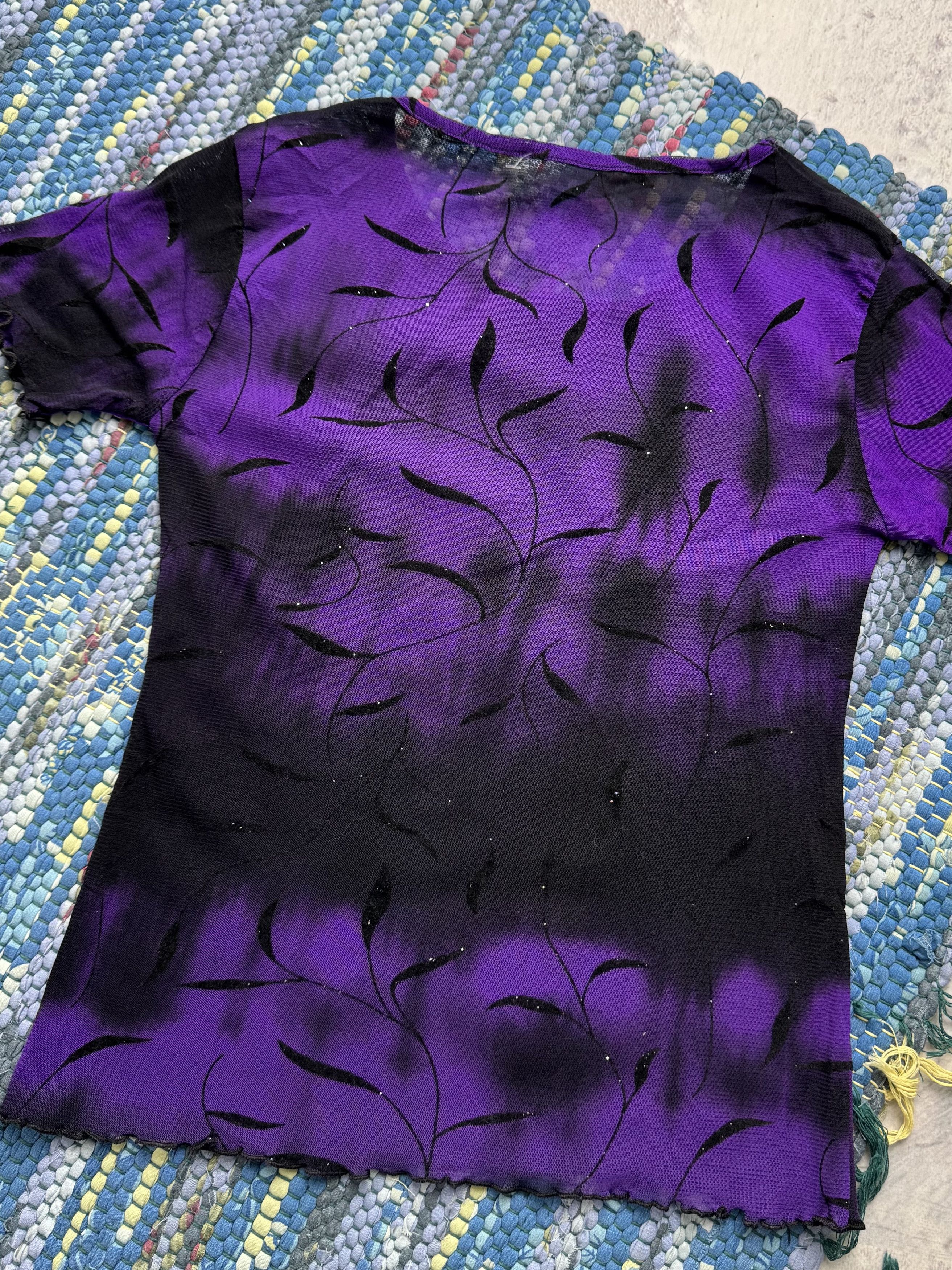 Vintage Vintage Purple Black Sheer Top Floral Mesh Short Sleeve Y2K Size S / US 4 / IT 40 - 5 Thumbnail