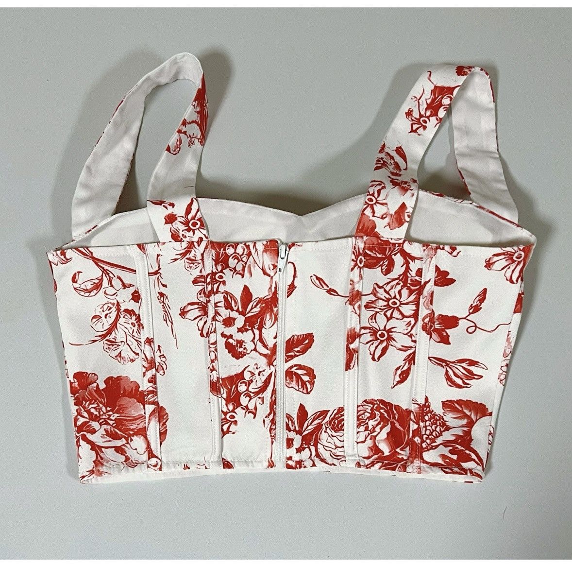 Vintage White Red Floral Corset Bustier Crop Top Shirt Blouse XS 🌹✨ Size XS / US 0-2 / IT 36-38 - 3 Thumbnail