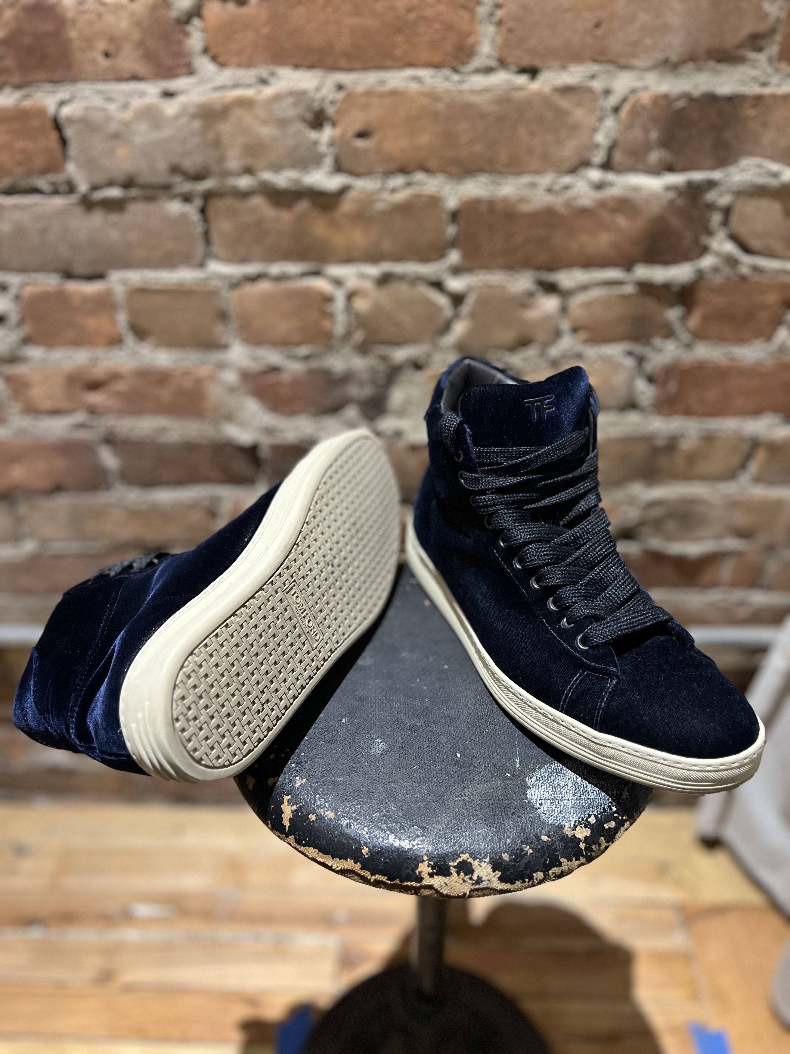 Tom Ford Tom Ford Russel Velvet High-Top Sneakers – Navy | EU 41 Size US 8 / EU 41 - 6 Thumbnail
