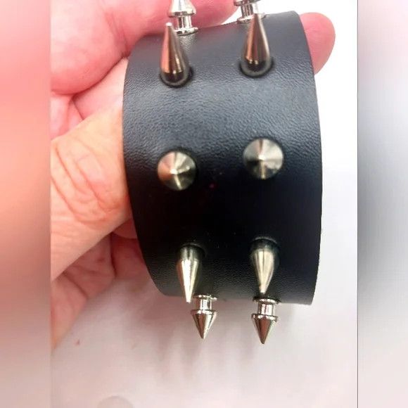 Other Gothic Double Row Spiked 9" Leather Bracelet -Black-New Size ONE SIZE - 4 Thumbnail