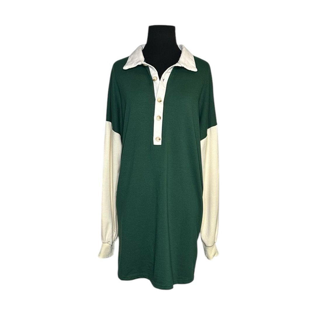 Shein Shein green cream long sleeves polo shirt dress size Medium Size M / US 6-8 / IT 42-44 - 1 Thumbnail