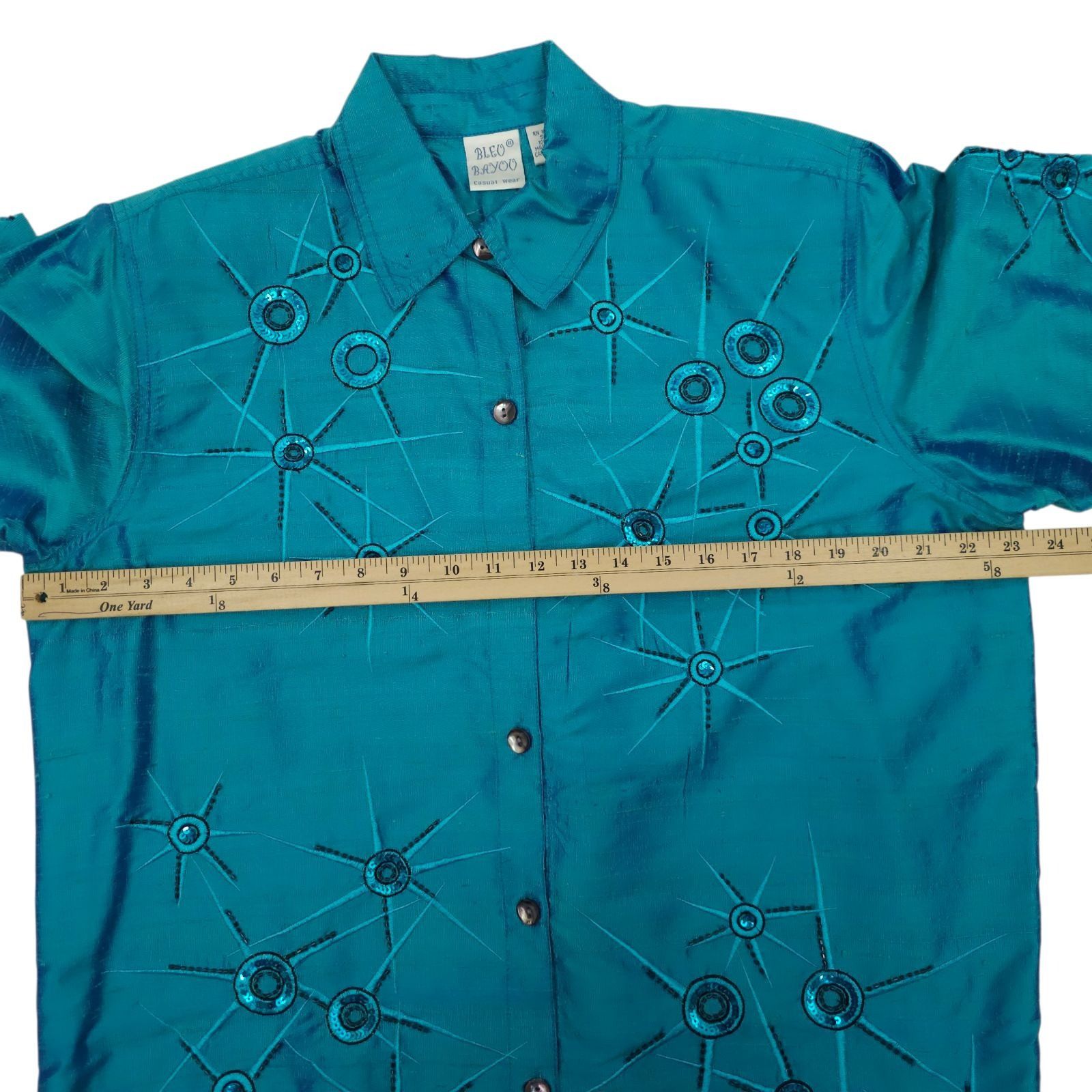 Other Bleu Bayou Silk Shirt L Starburst Sequin Cyber Y2K Whimsy Size L / US 10 / IT 46 - 3 Thumbnail