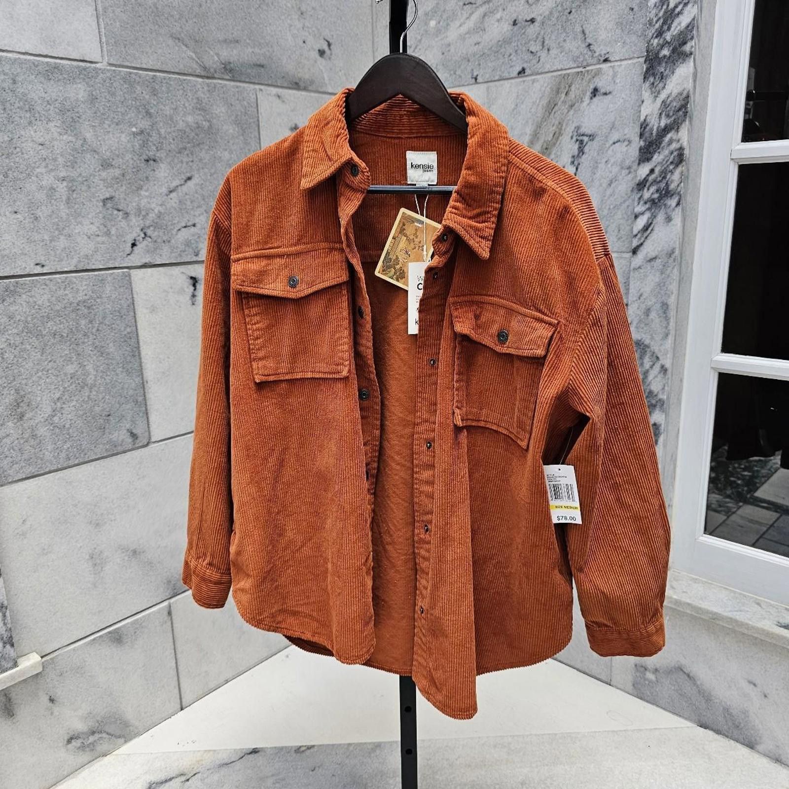 Designer Kensie Women's Orange Button Down Corduroy Shirt Size M / US 6-8 / IT 42-44 - 1 Thumbnail