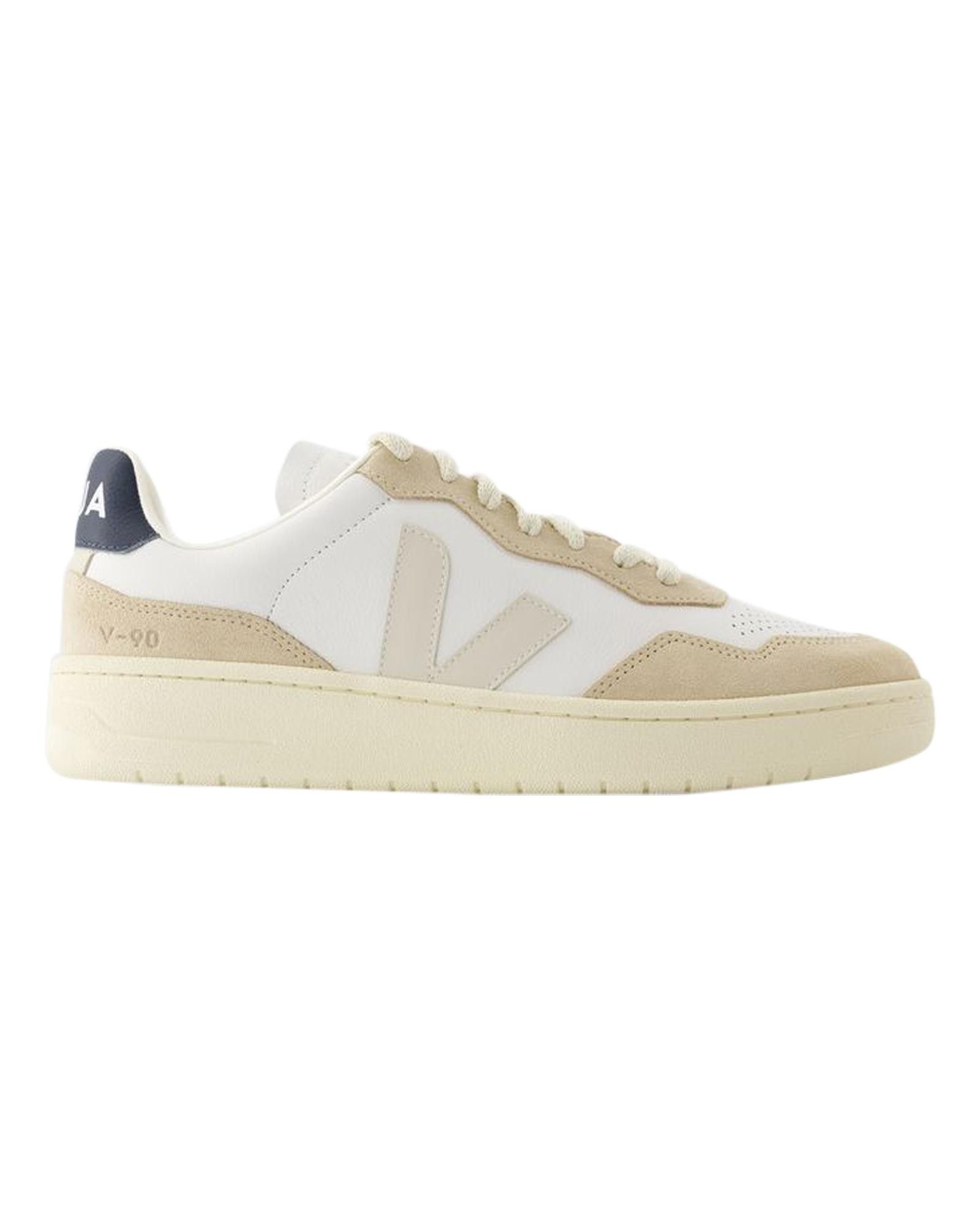 image of Veja Smooth Leather V-90 Sneakers With Wild Rubber Sole in Black Leather, Men's