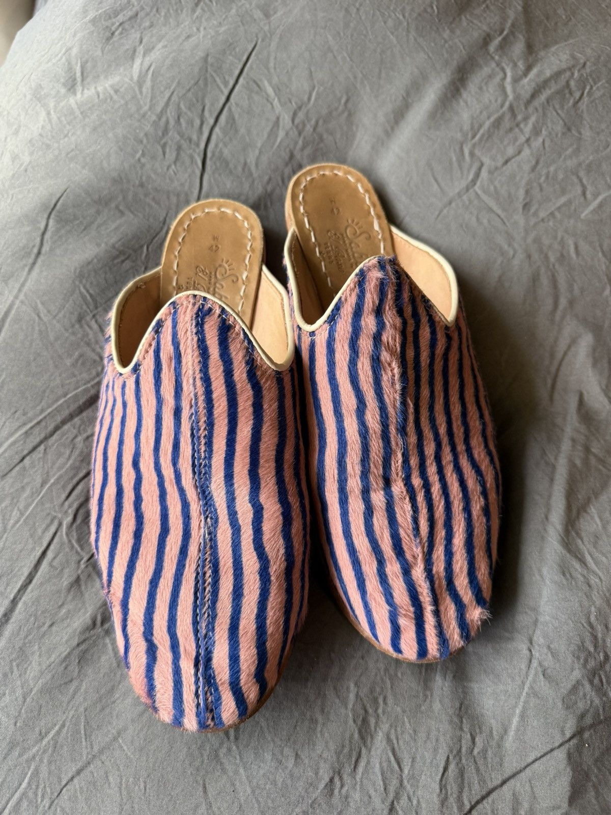 Sabah Baba Slip On Slide Sandal Pink Blue Stripe Limited 42