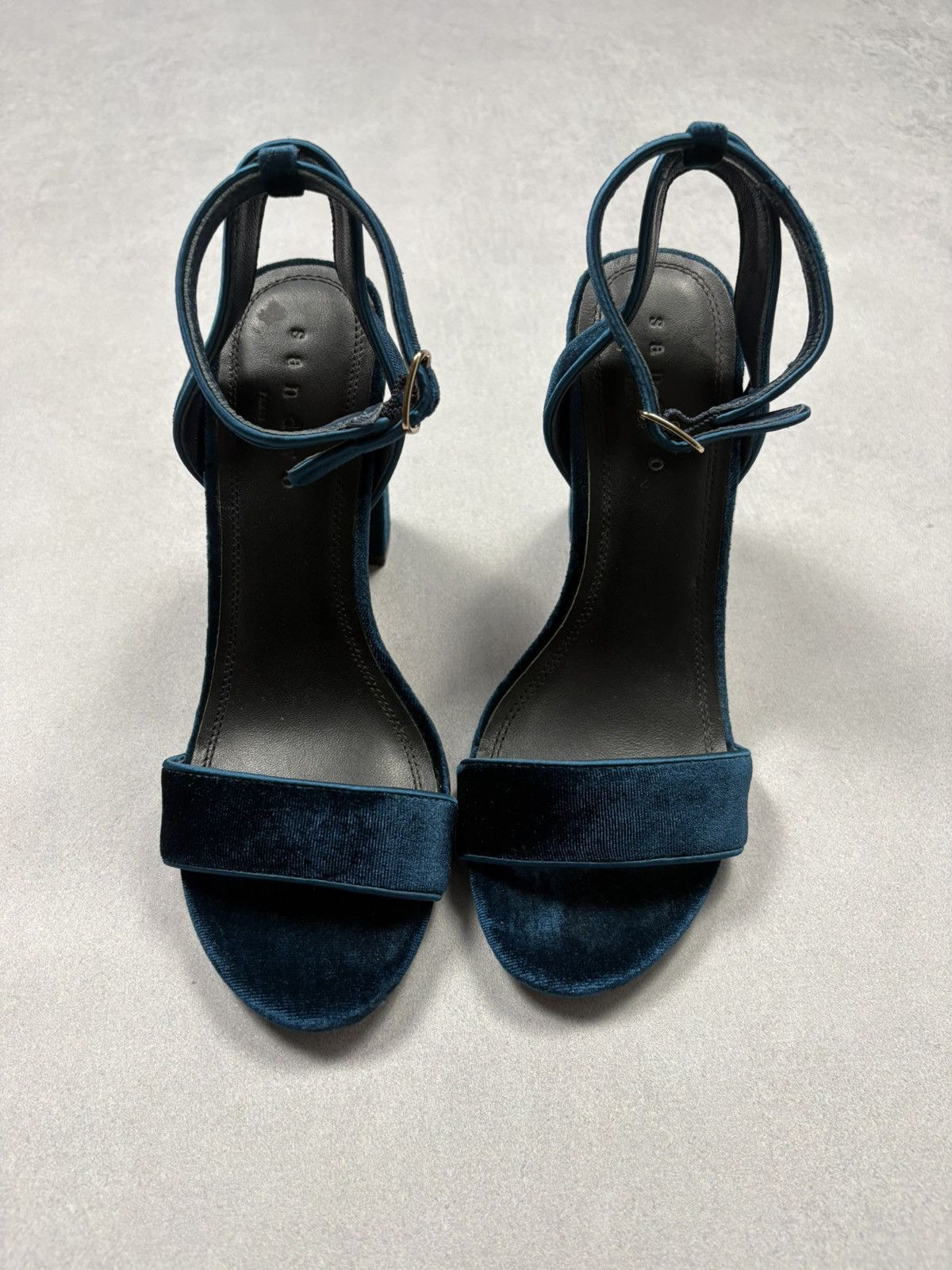 Sandro Sandro Velvet Block Heel Sandals Blue Ankle Strap EU36 Paris Size US 6 / IT 36 - 2 Thumbnail