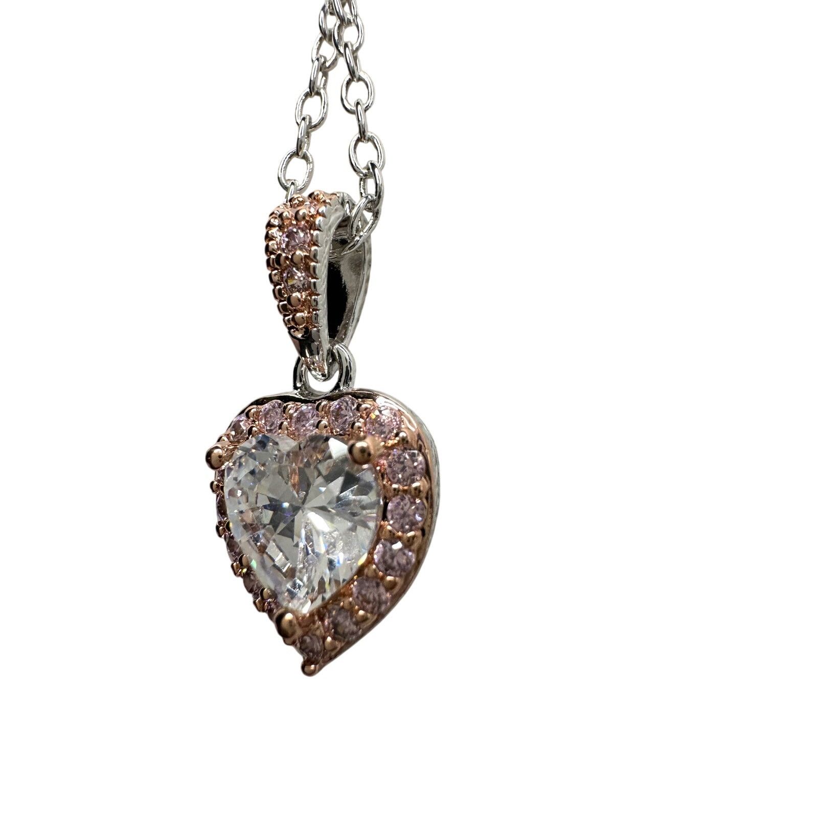 Other Pretty Rhodium Plated Pink Topaz and Zirconia Heart Necklace Size ONE SIZE - 5 Thumbnail