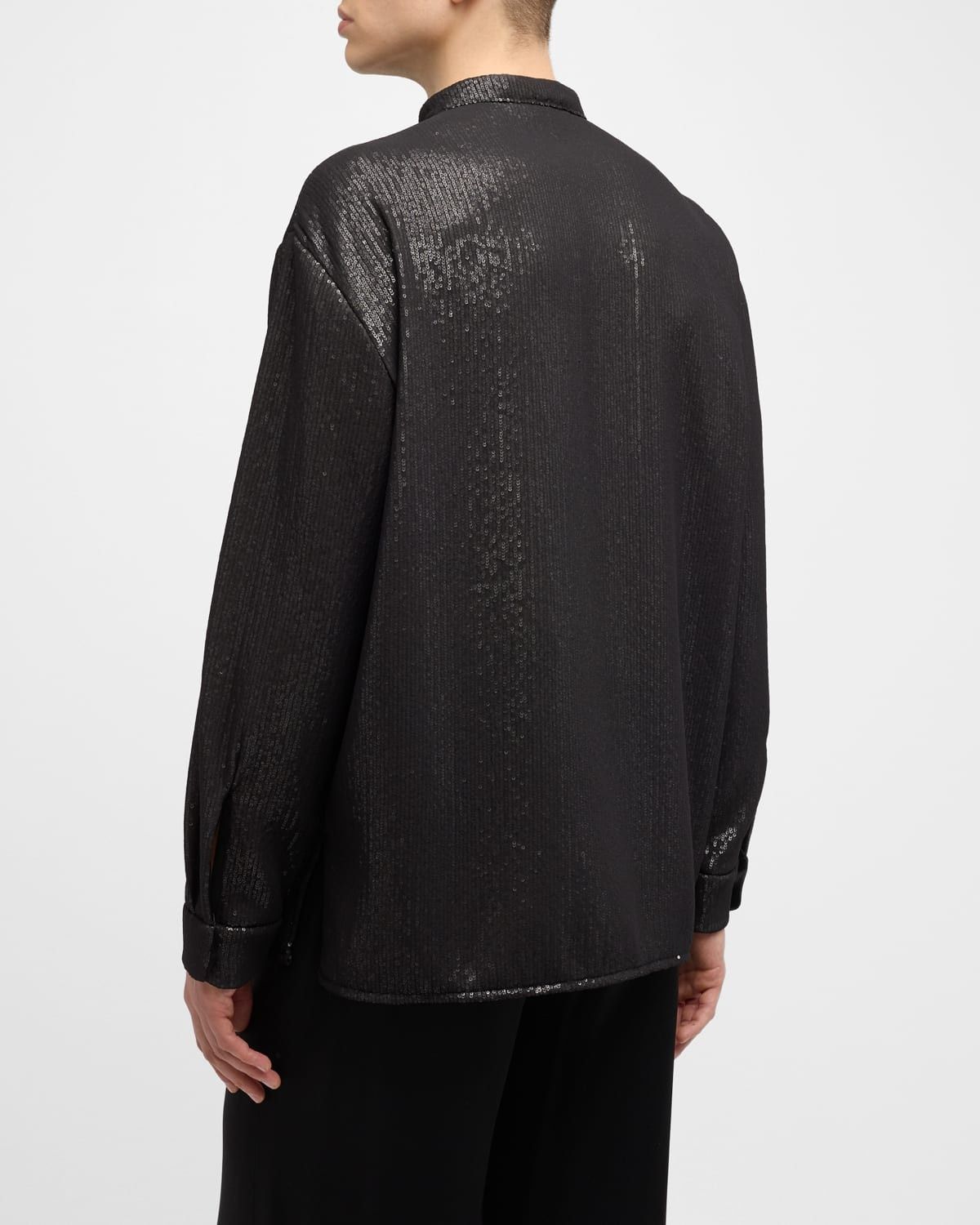 Amiri o1s1wg110525 Tab Collar Covered Sequin Shirt in Black Size US XL / EU 56 / 4 - 6 Thumbnail