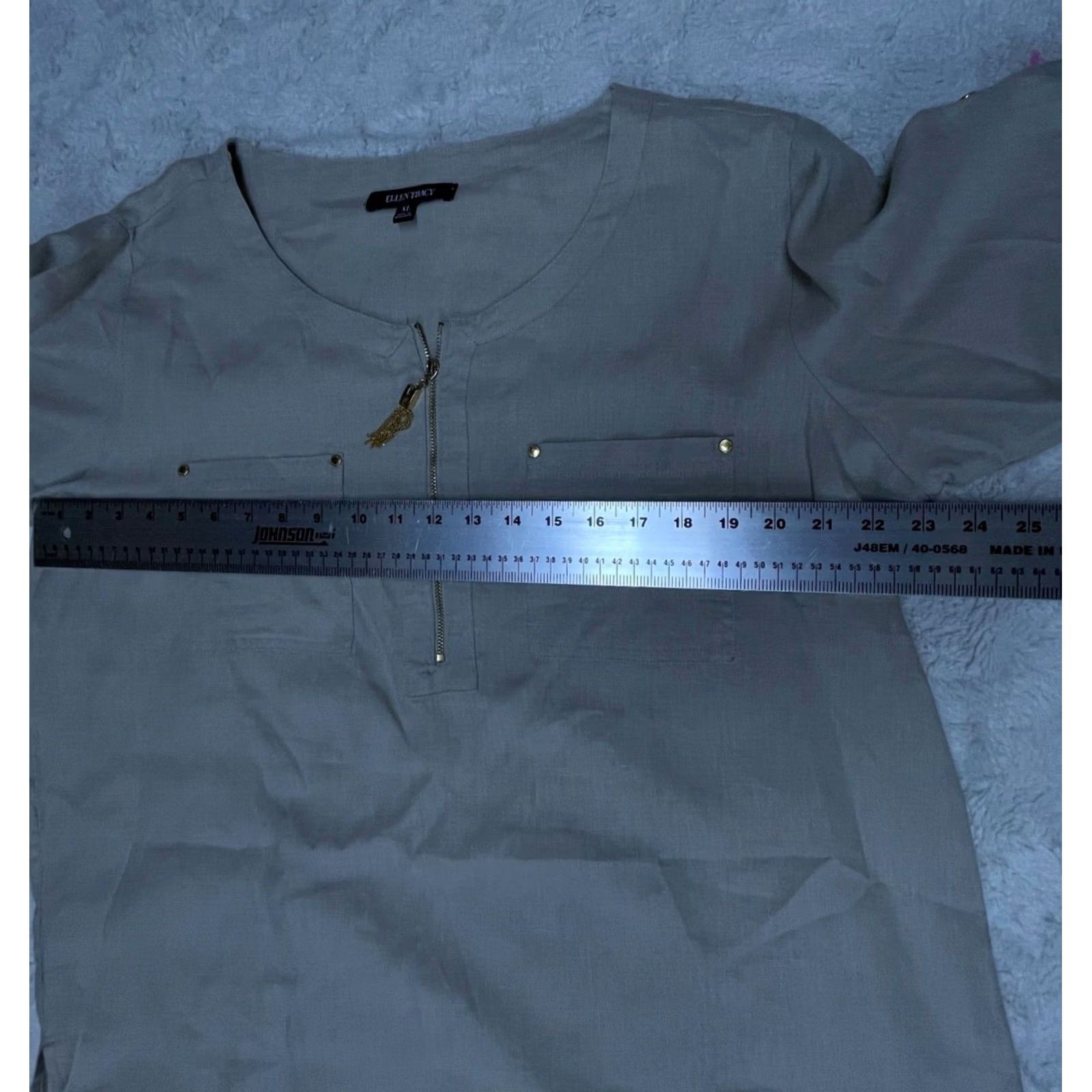 Ellen Tracy Ellen Tracy Womens Blouse Tunic 3/4 Sleeve Linen Zip Up XL Tan Casual Women's Size XL / US 12-14 / IT 48-50 - 7 Thumbnail