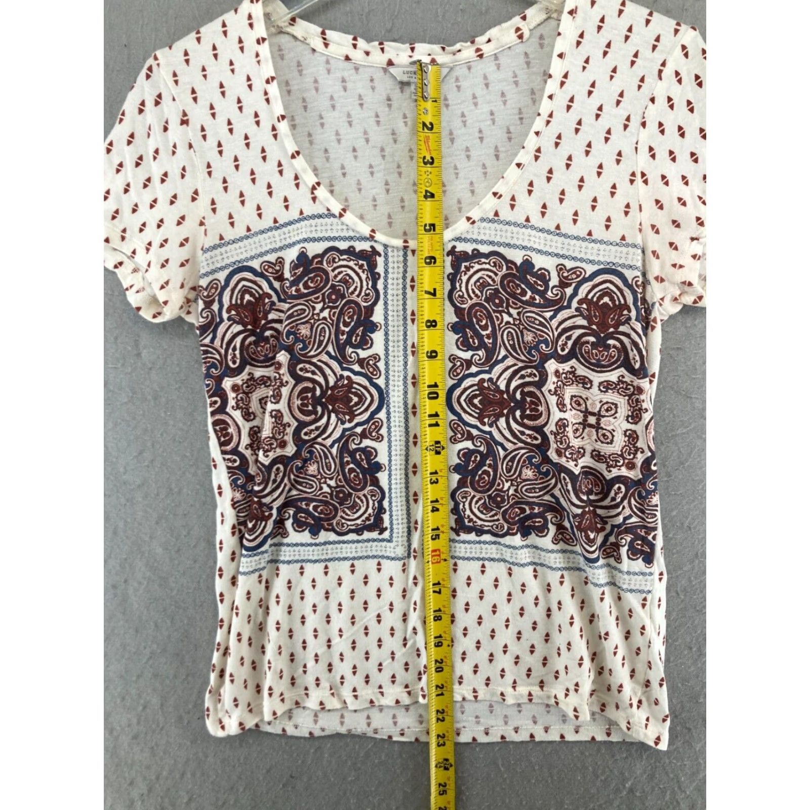 Lucky Brand Lucky Brand TShirt Womens Small Geometric Multicolor 3/4 Sleeve Scoop Neck Flutter Crew Casual Bohemian Cotton Blend Shirt Womens Small Size S / US 4 / IT 40 - 3 Thumbnail