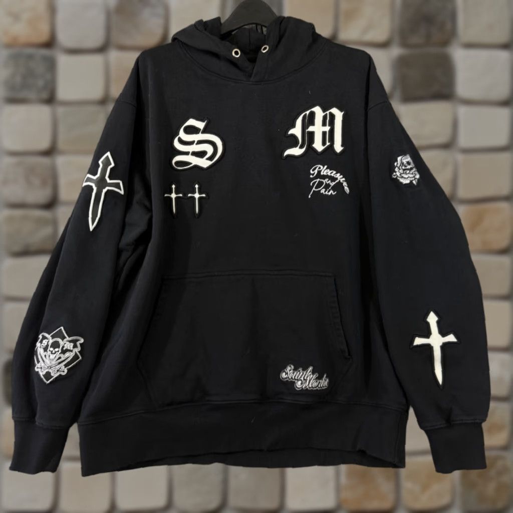 Vintage VINTAGE Saint Morta Graveyard Hooded Sweatshirt Mens 2XL Black Fleece Pullover Kangaroo Pockets Long Sleeve Size US XXL / EU 58 / 5 - 1 Thumbnail