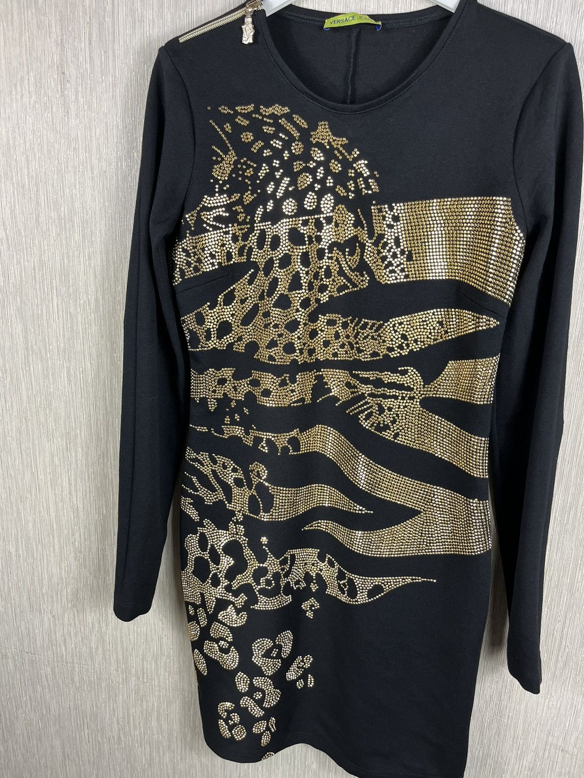 Designer × Versace × Versace Jeans Couture Versace jeans bodycon dress leopard golden metallic studs Size S / US 4 / IT 40 - 23 Thumbnail