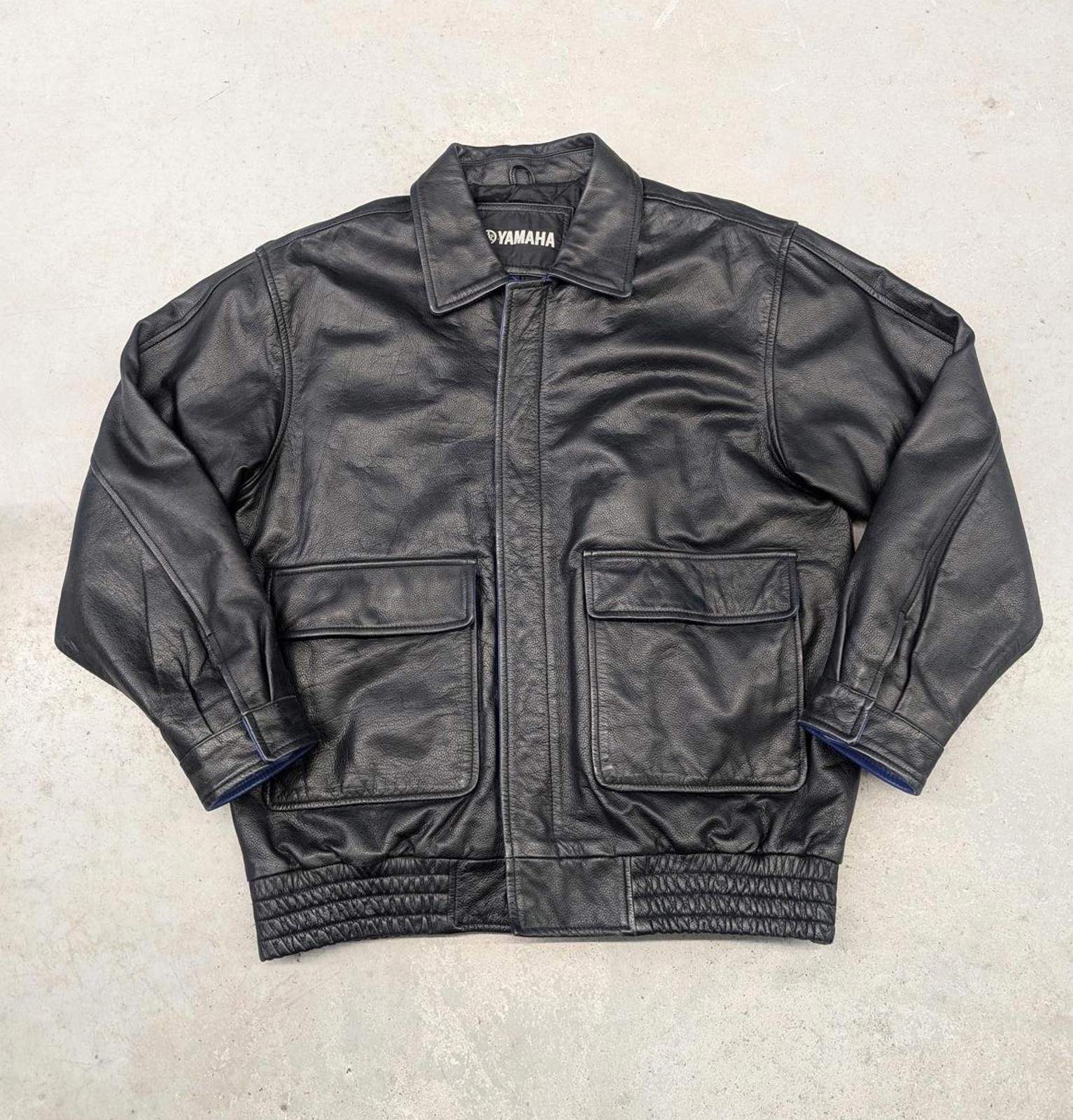 Yamaha Vintage 90s Yamaha Heavy Weight Black Leather Jacket Size US L / EU 52-54 / 3 - 1 Thumbnail