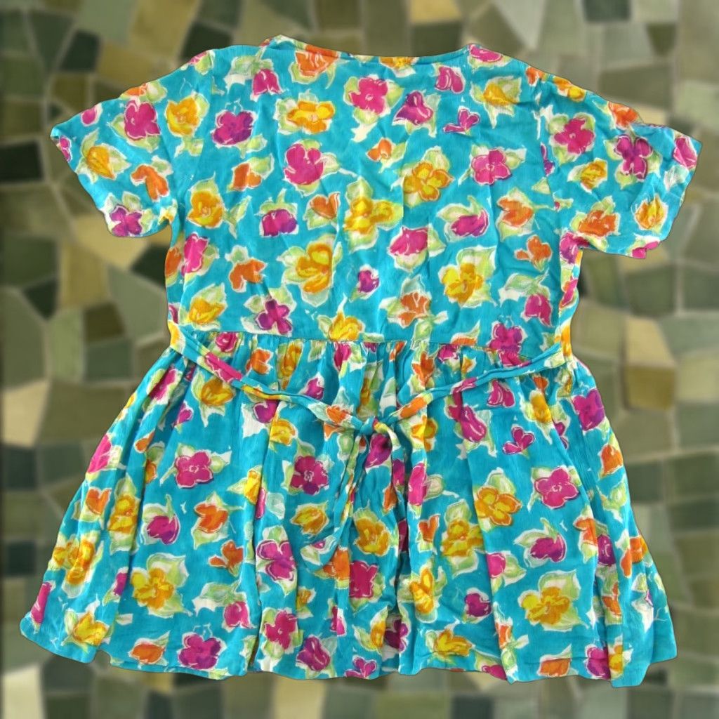 Vintage VINTAGE Marta Bay Dress L Blue Pink Yellow Green Floral Pocket Smock Size L / US 10 / IT 46 - 1 Thumbnail