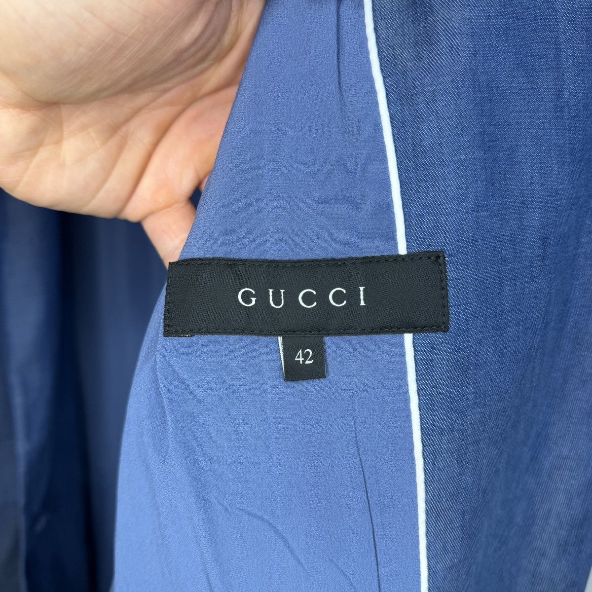 Gucci 2000s' Gucci by Tom Ford Blue Silk Rayon Blazer Jacket Size M / US 6-8 / IT 42-44 - 12 Thumbnail