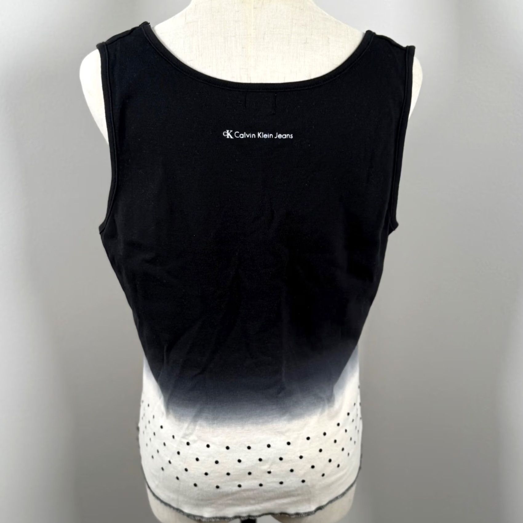 Vintage EUC Calvin Klein Tank Top Black White Ombre Dip-Dye Laser Cut Y2K Girls Womens XL Tank Top Skeptic? Size XL / US 12-14 / IT 48-50 - 3 Thumbnail