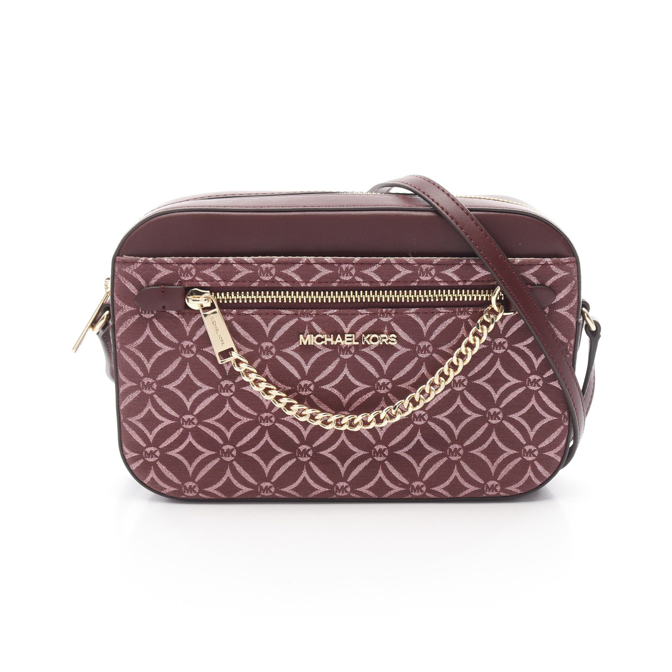Michael Kors Michael Kors Jet Set Large Metallic Logo Jacquard Crossbody Bag Shoulder Canvas Leather Bordeaux Size ONE SIZE - 1 Thumbnail