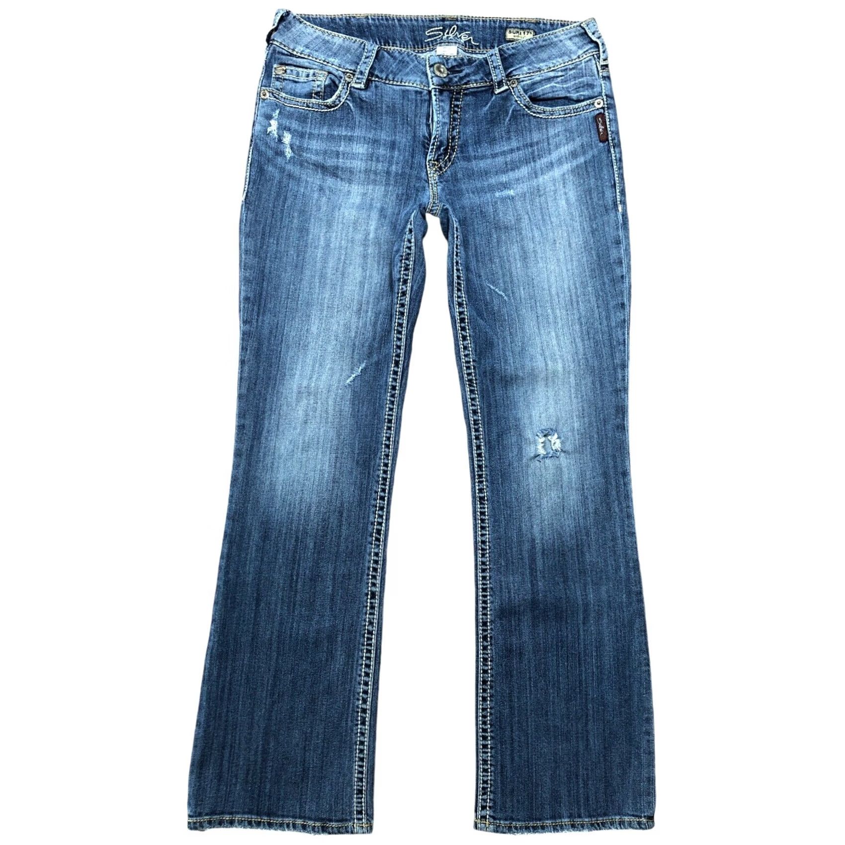 Silver Jeans Co. Silver Jeans Womens Bootcut Jeans Blue Tag 31 X 30 Inseam Distressed Denim Size 24" / US 00 / IT 34 - 2 Thumbnail