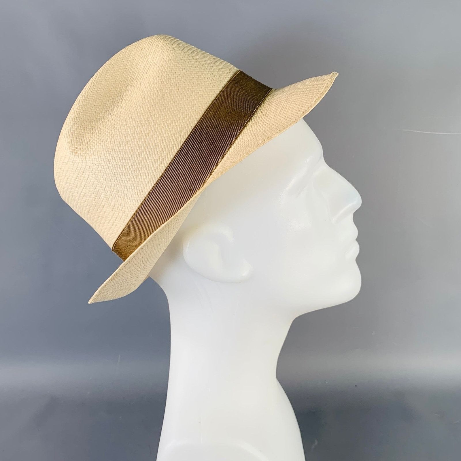 Barneys New York BARNEY'S NEW YORK Size S Beige Taupe Woven Straw Fedora Size ONE SIZE - 1 Thumbnail