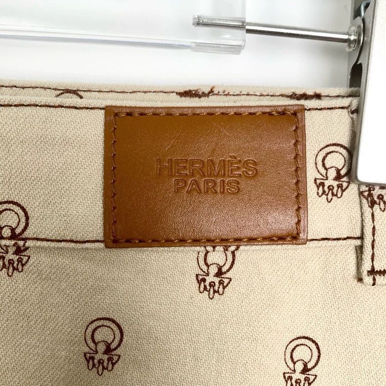 Hermes Hermes Logo Print Beige Mini Skirt-2506 Size 35" - 5 Thumbnail