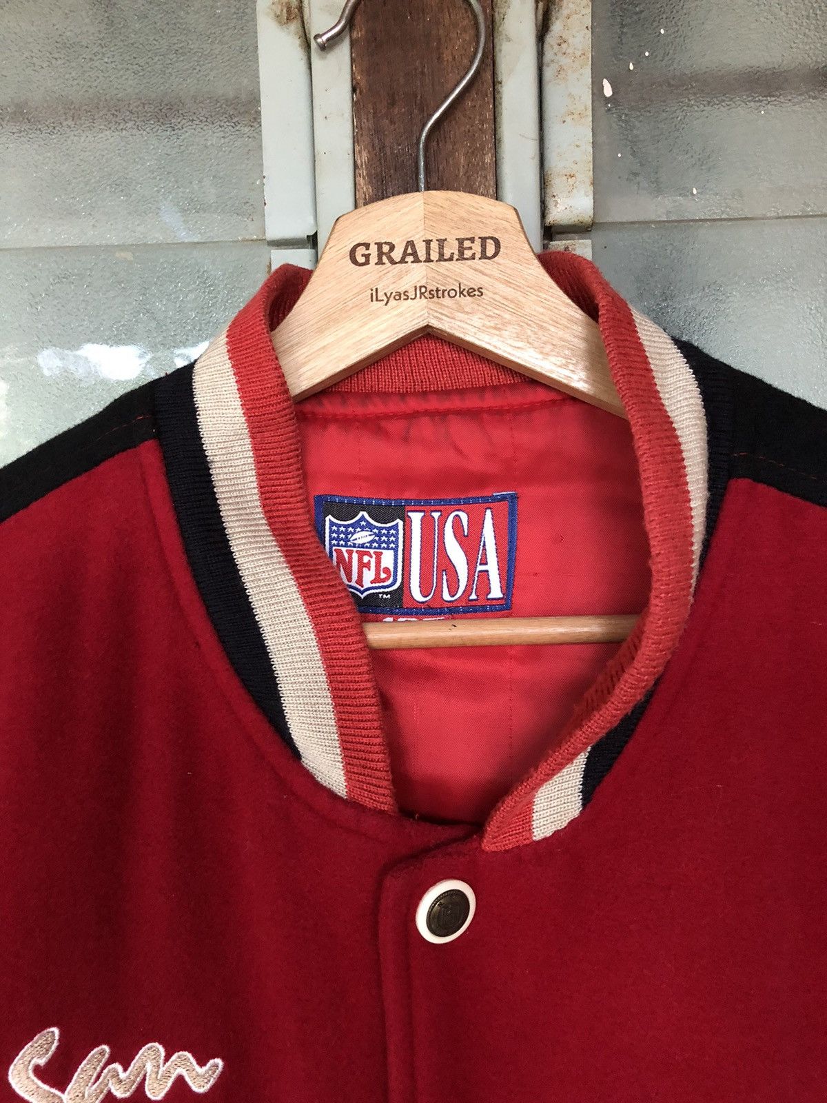 NFL Vintage 90's NFL USA 49ers Bomber Leather Jacket Size US L / EU 52-54 / 3 - 3 Thumbnail