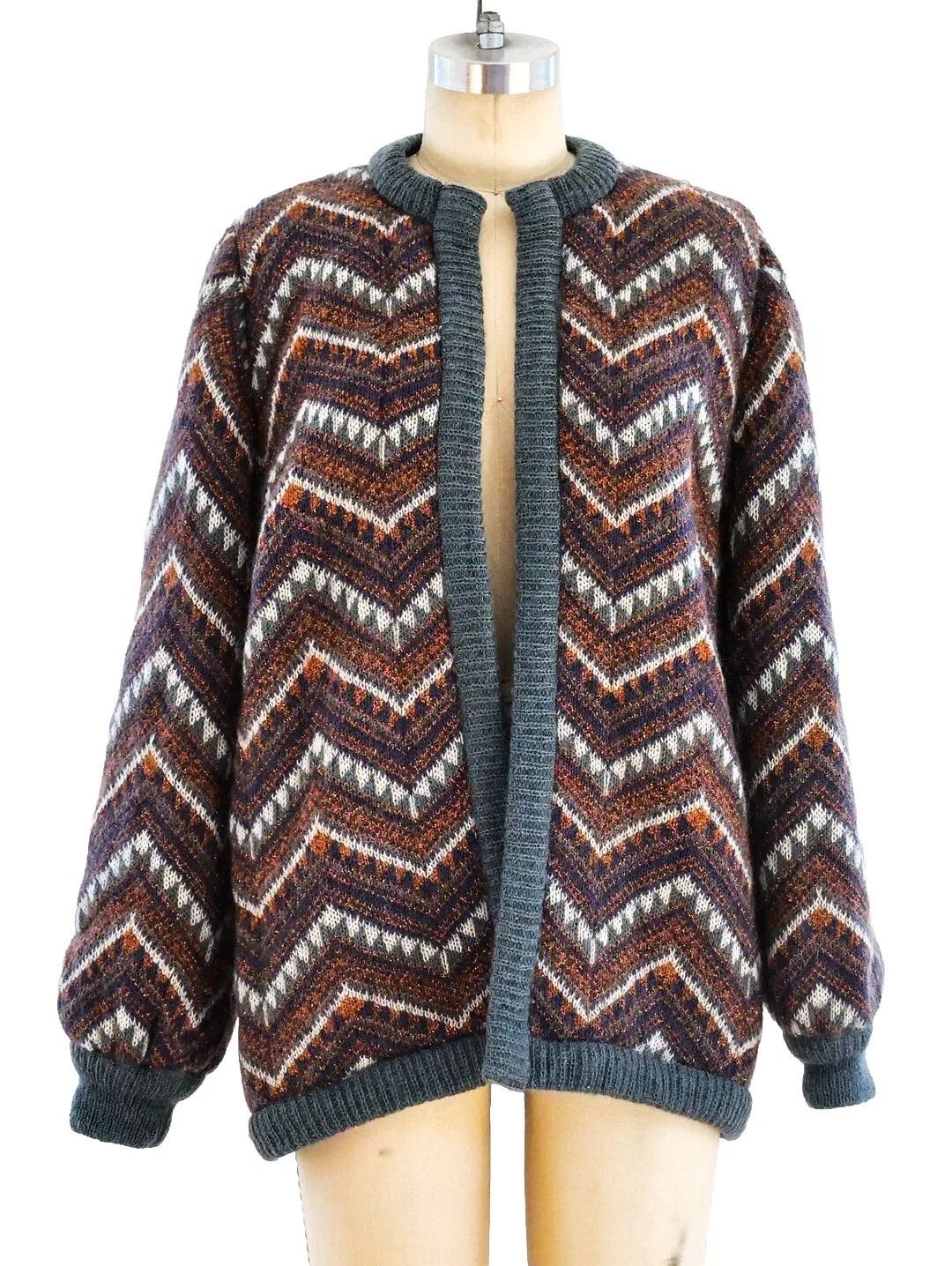 Escada Escada RARE Vintage Metallic Chevron Knit Bomber Jacket 80s Size M / US 6-8 / IT 42-44 - 4 Thumbnail