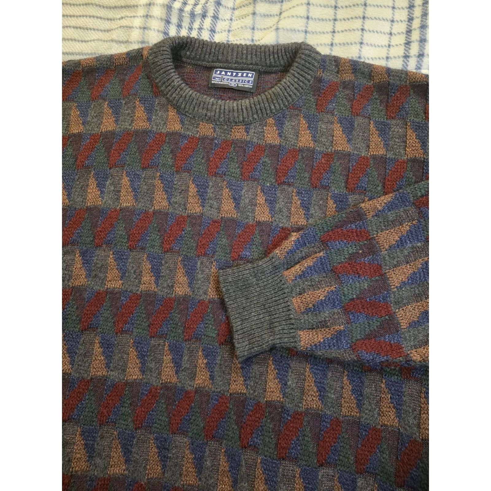 Jantzen VINTAGE Jantzen Geometric Pattern Knit Crewneck Sweater Grandpa Adult Medium Size US M / EU 48-50 / 2 - 2 Thumbnail