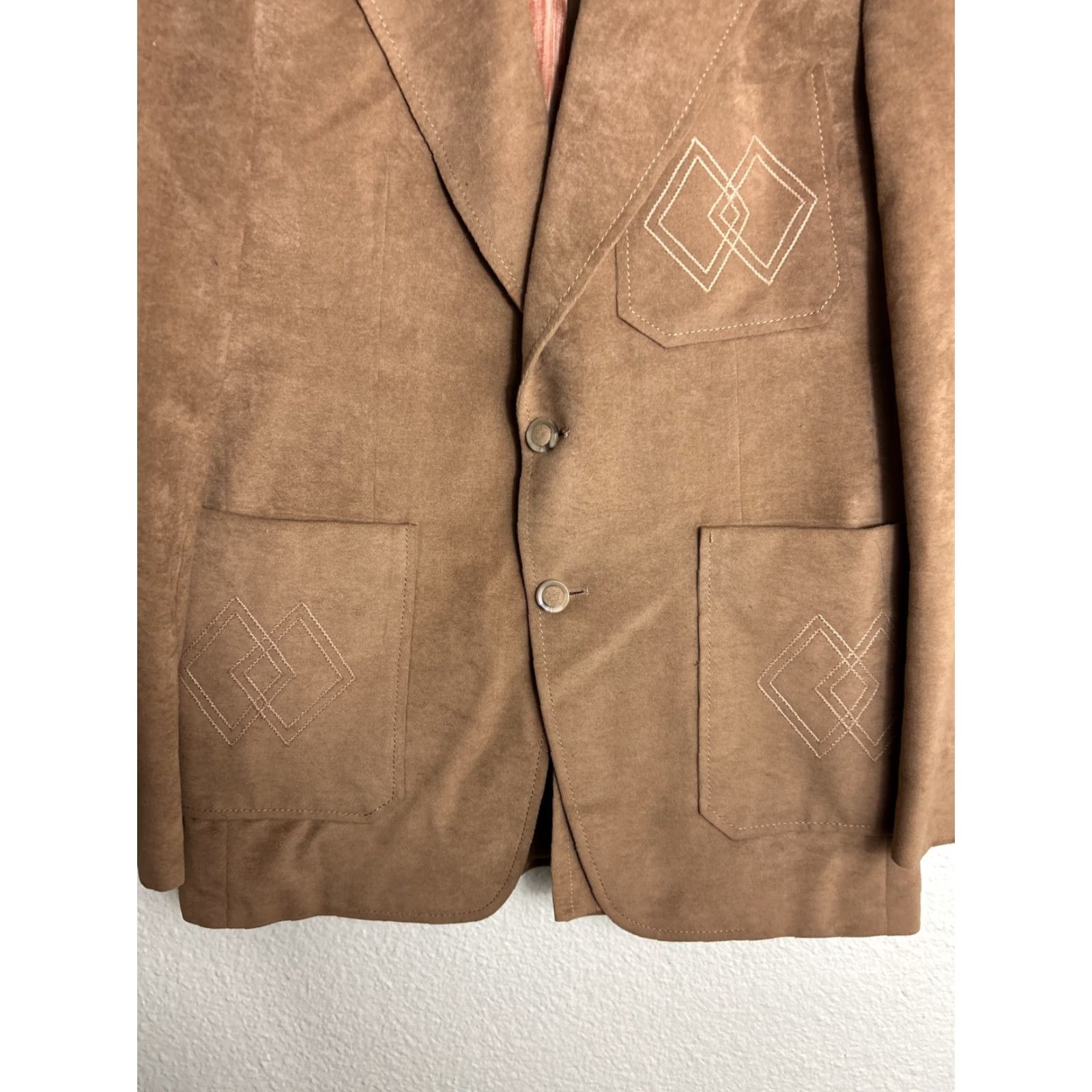 Vintage VINTAGE John Keith Coat Blazer Mens Small Brown Polyester Coat Flaw Rip Inside Lining Size 36R - 5 Thumbnail