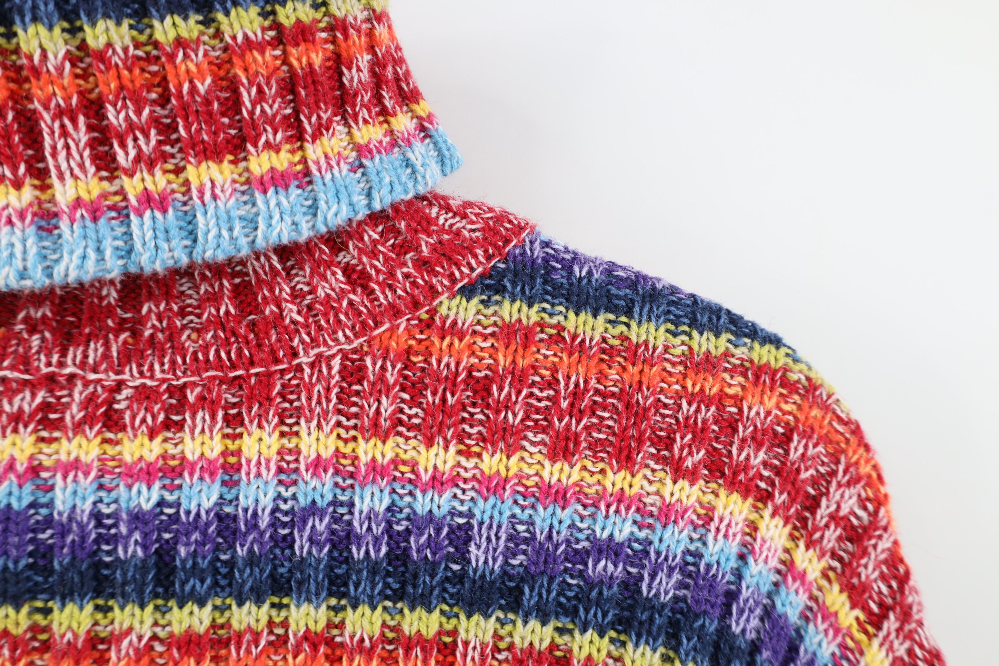 Vintage Vintage 90s Streetwear Rainbow Knit Turtleneck Sweater Size L / US 10 / IT 46 - 5 Thumbnail