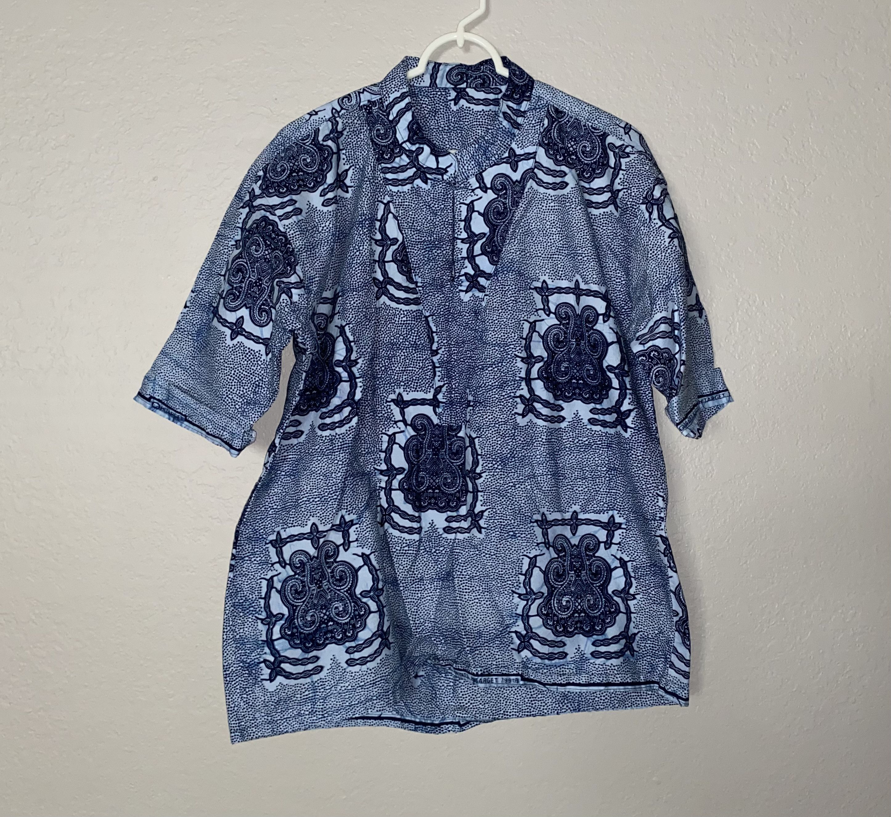 Handmade × Homemade RARE Blue African Motif Pattern Desing GHANA Africa t shirt Size US L / EU 52-54 / 3 - 1 Thumbnail