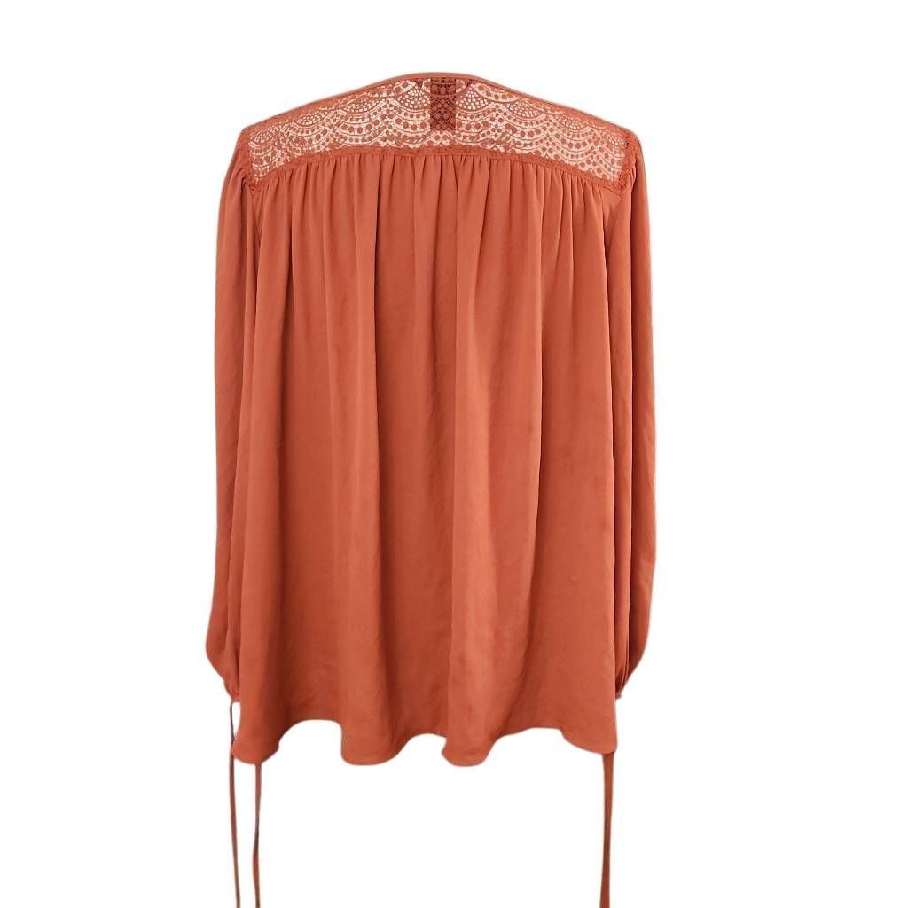 H&M H&M Ladies Size 10 Rust Orange Lace Yolk Peasant Blouse Size L / US 10 / IT 46 - 2 Thumbnail