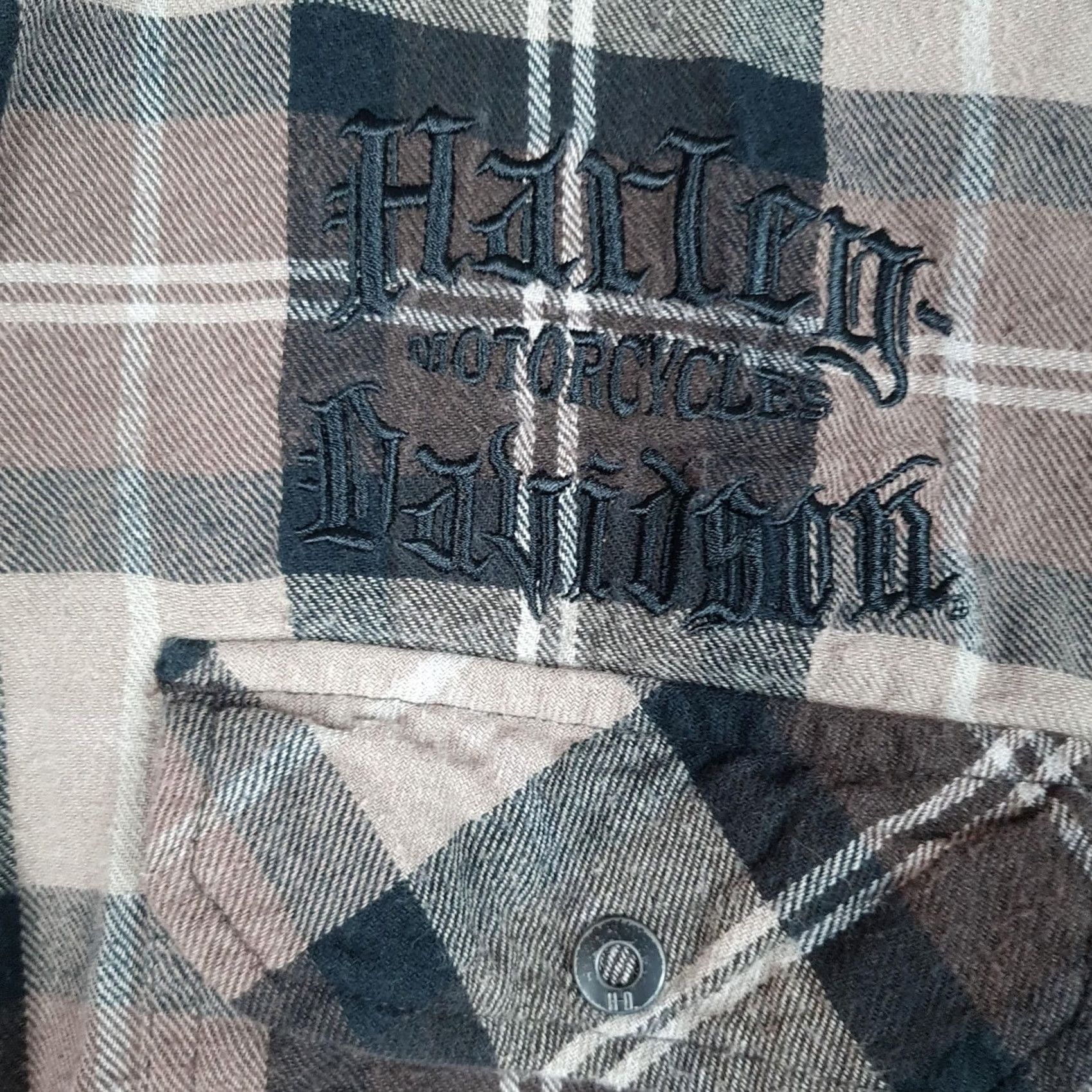 Harley Davidson Harley-Davidson Shirt Jacket Mens Large Brown Plaid Flannel Skull Lined Patch Jacket Size US L / EU 52-54 / 3 - 6 Thumbnail