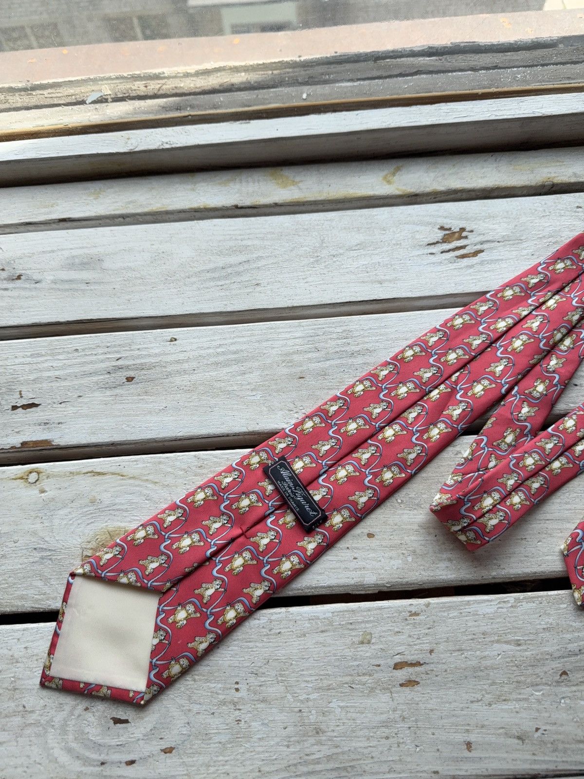 Designer Alain Figaret Paris Silk TieTeddy Bear Print Made in France Size ONE SIZE - 7 Thumbnail