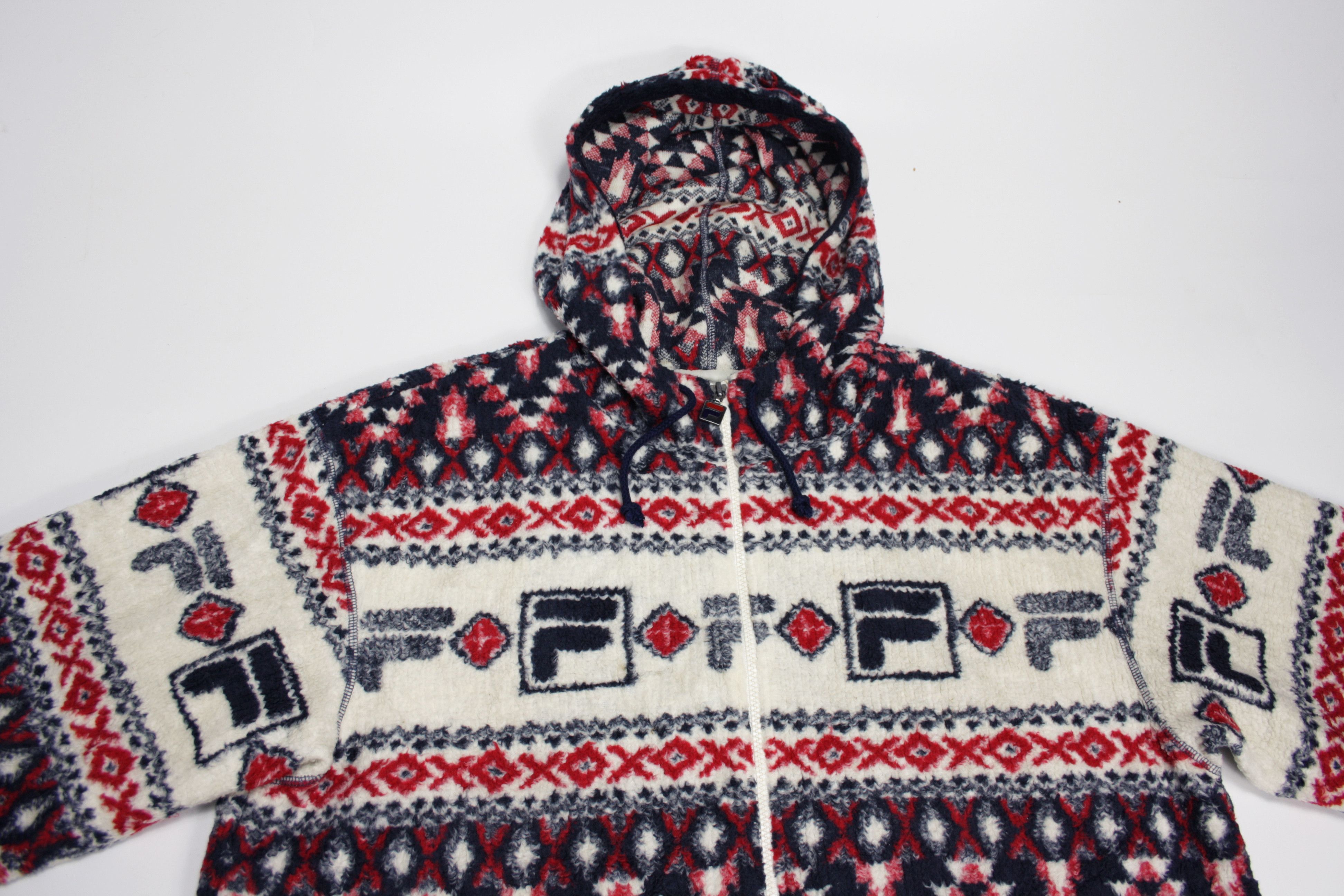 Fila × Japanese Brand × Vintage Fila 90s Vintage Printed Fleece Windbreaker Hooded Jacket Size US M / EU 48-50 / 2 - 3 Thumbnail