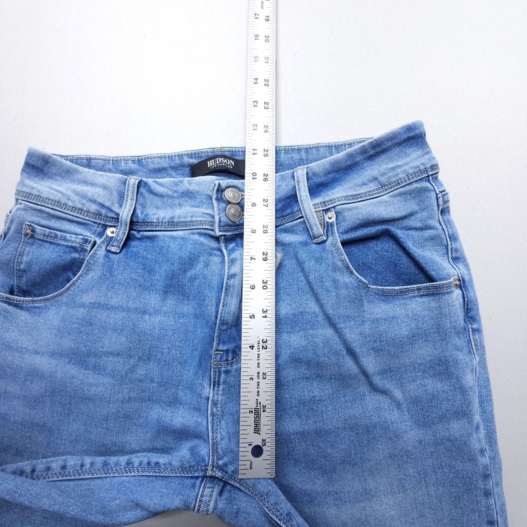 Hudson Hudson Jeans Womens 8 Light Wash Mid Rise Straight 5-Pocket Denim Leather Button Zip Jeans Blue Pant Mens Womens Boys Girls Size 30" / US 8 / IT 44 - 6 Thumbnail
